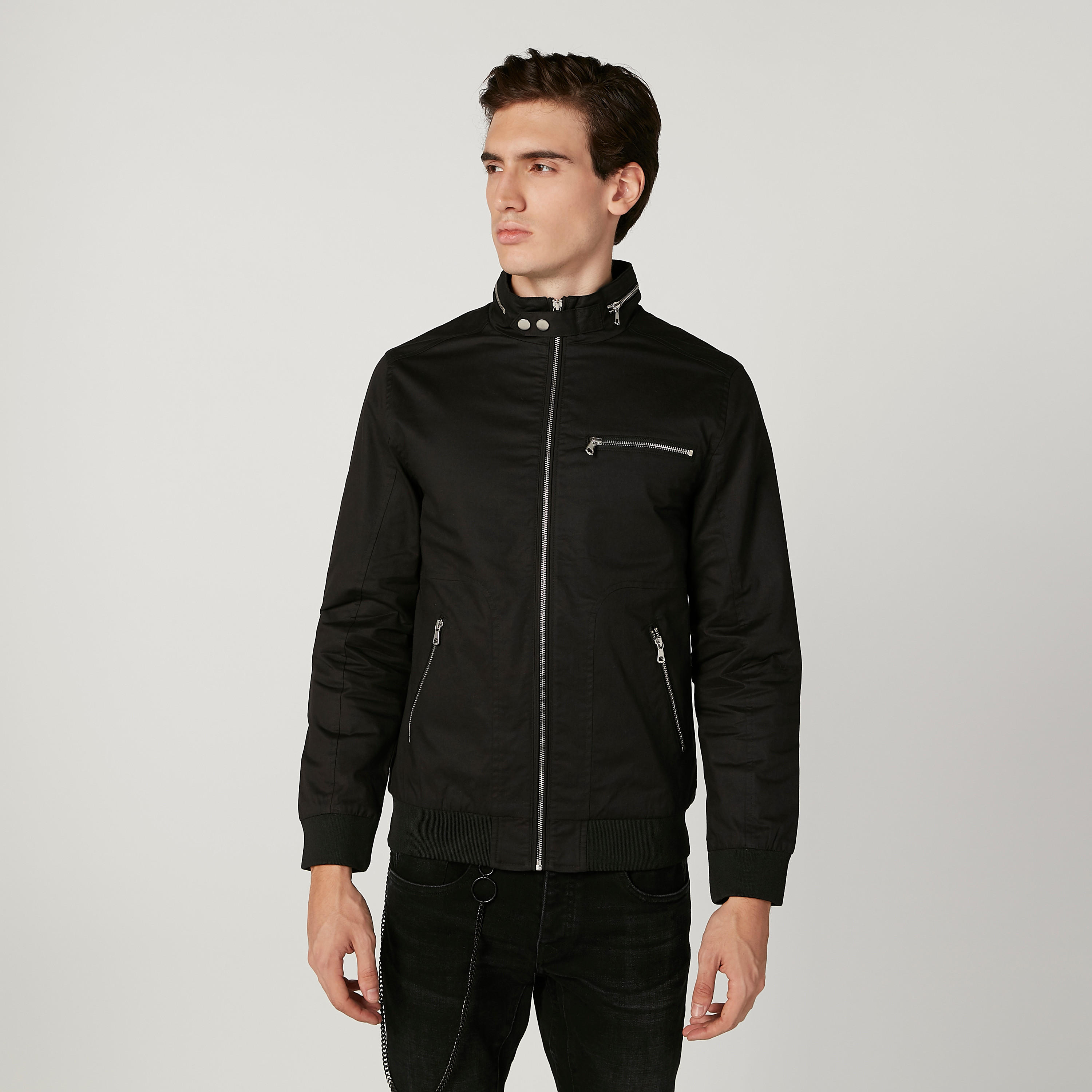 جاكيت بومبر مستدام سادة بأكمام طويلة وسحّاب -men-clothing-jacketsandblazers-jackets-image-1