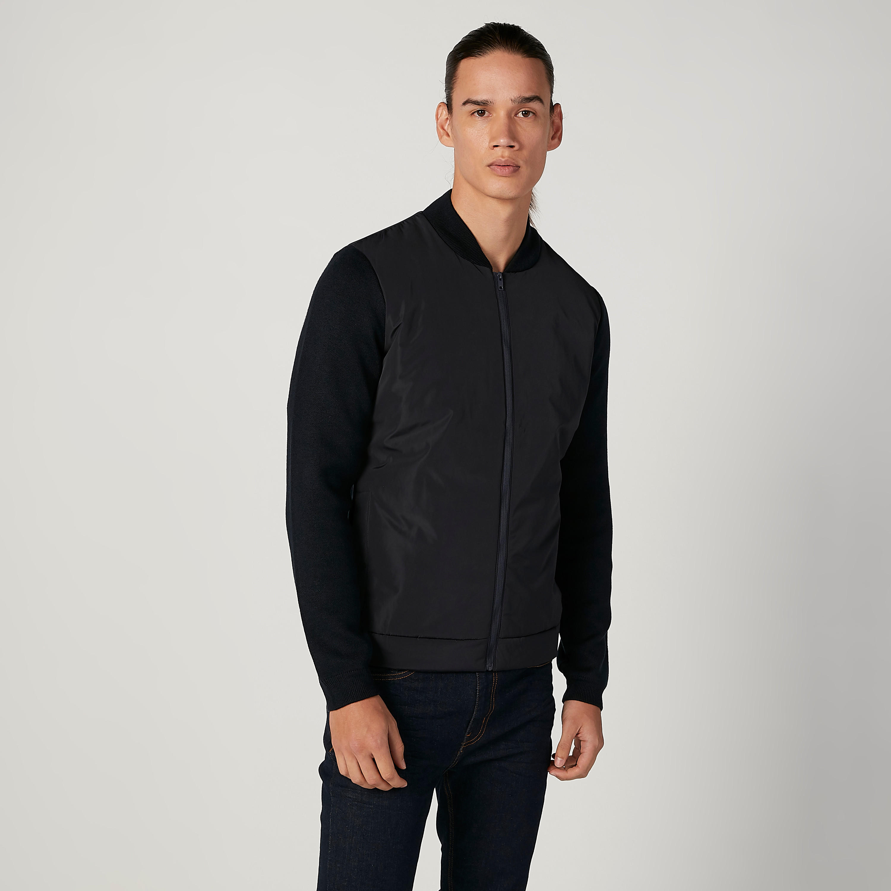 جاكيت بومبر سادة بأكمام طويلة وجيوب-men-clothing-jacketsandblazers-jackets-image-1