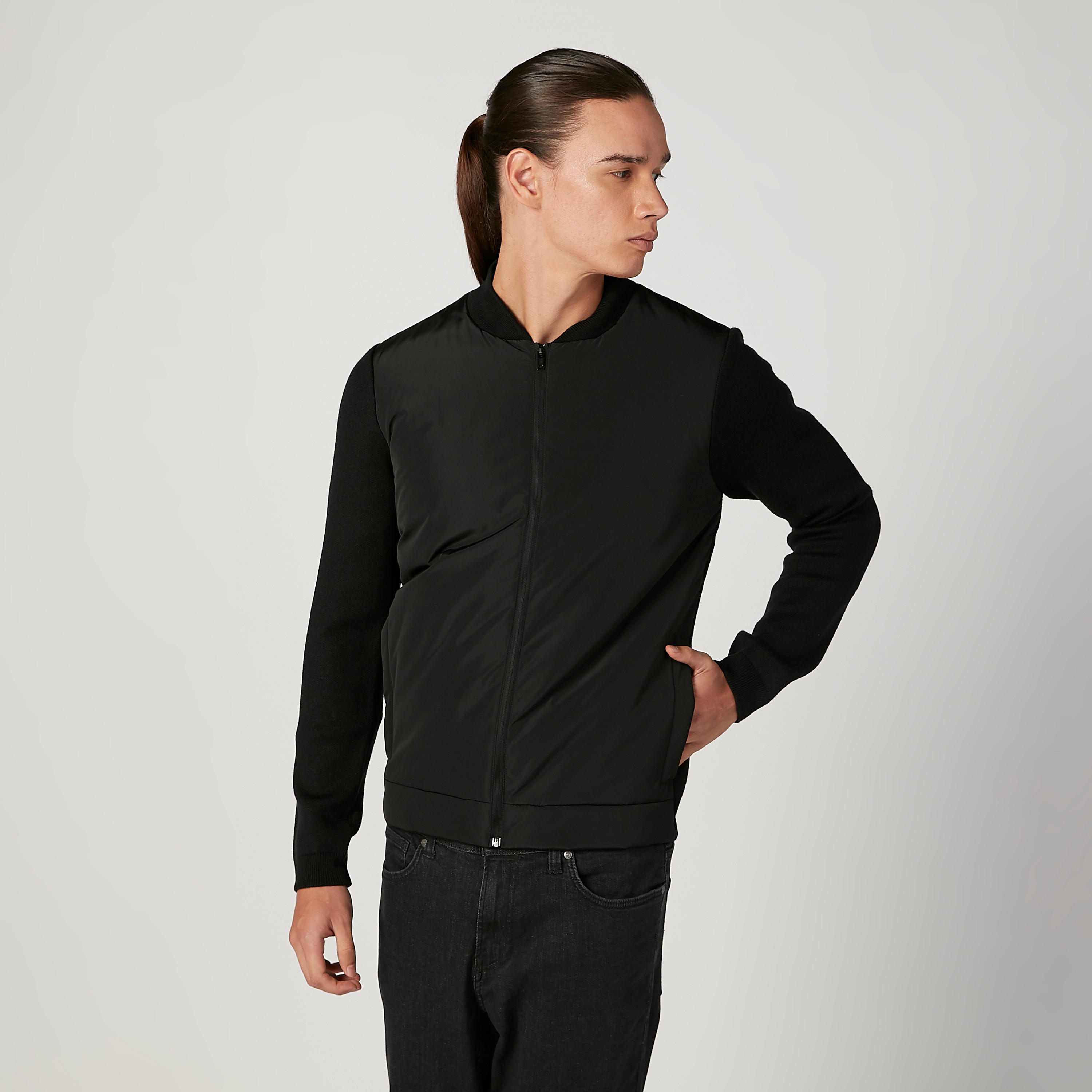 Plain Bomber Jacket with Long Sleeves and Pocket Detail-men-clothing-jacketsandblazers-jackets-image-1