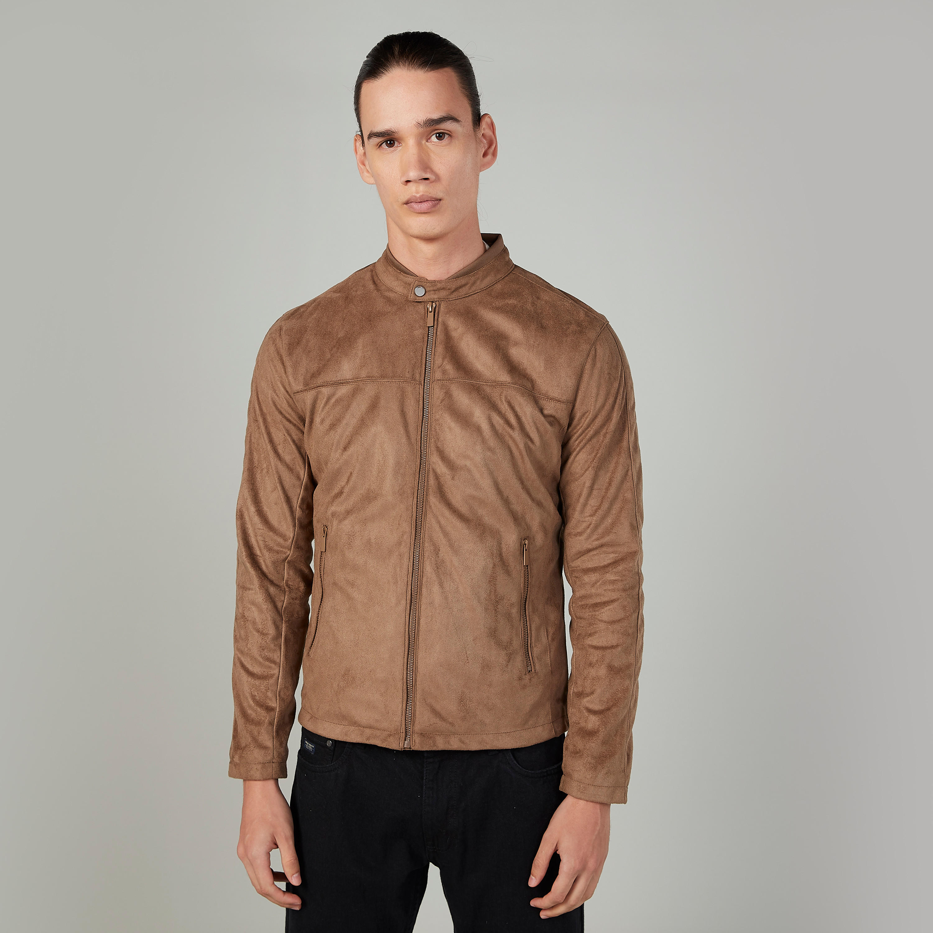 Sustainable Textured Bomber Jacket with Long Sleeves and Pockets-men-clothing-jacketsandblazers-jackets-image-1