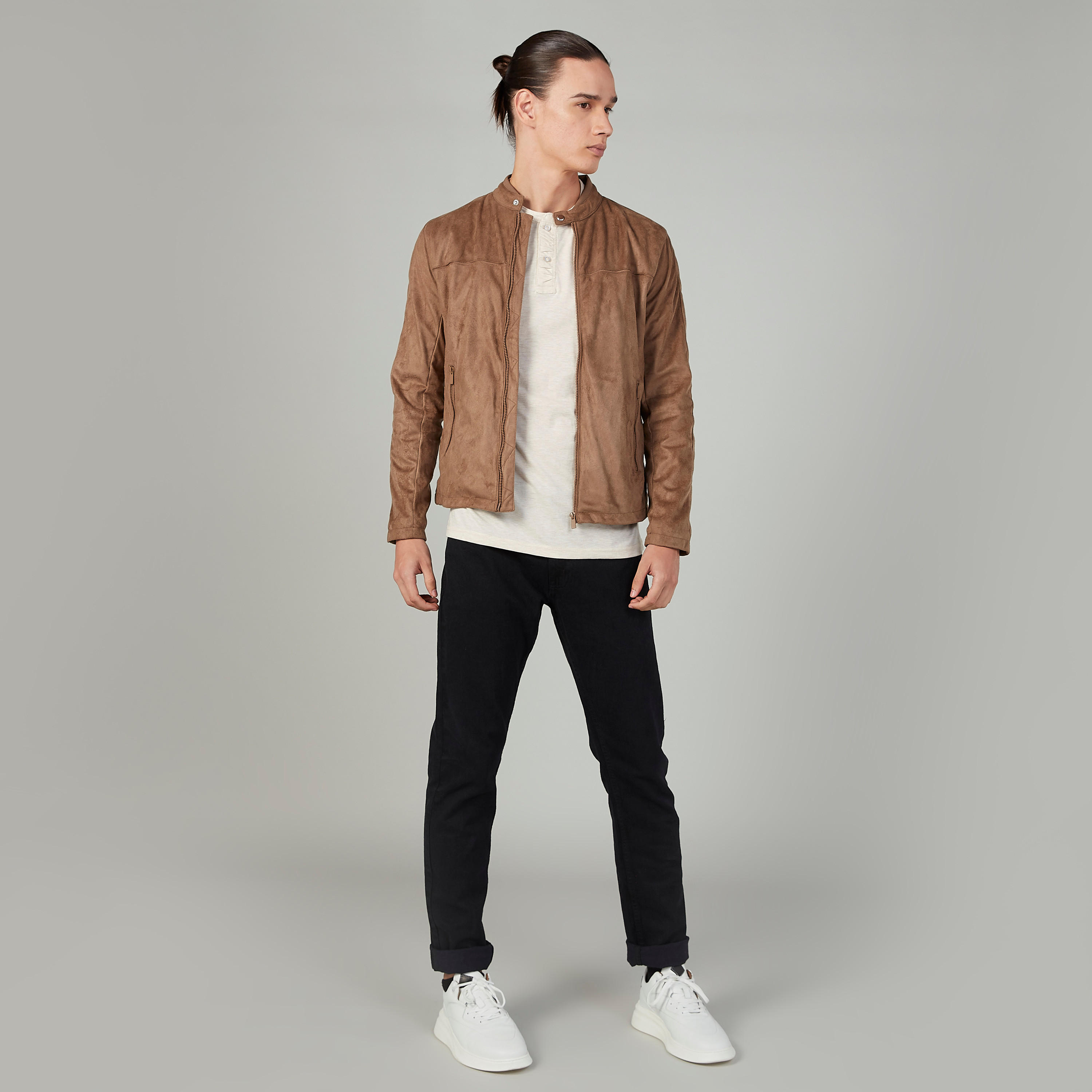 Sustainable Textured Bomber Jacket with Long Sleeves and Pockets-men-clothing-jacketsandblazers-jackets-image-2