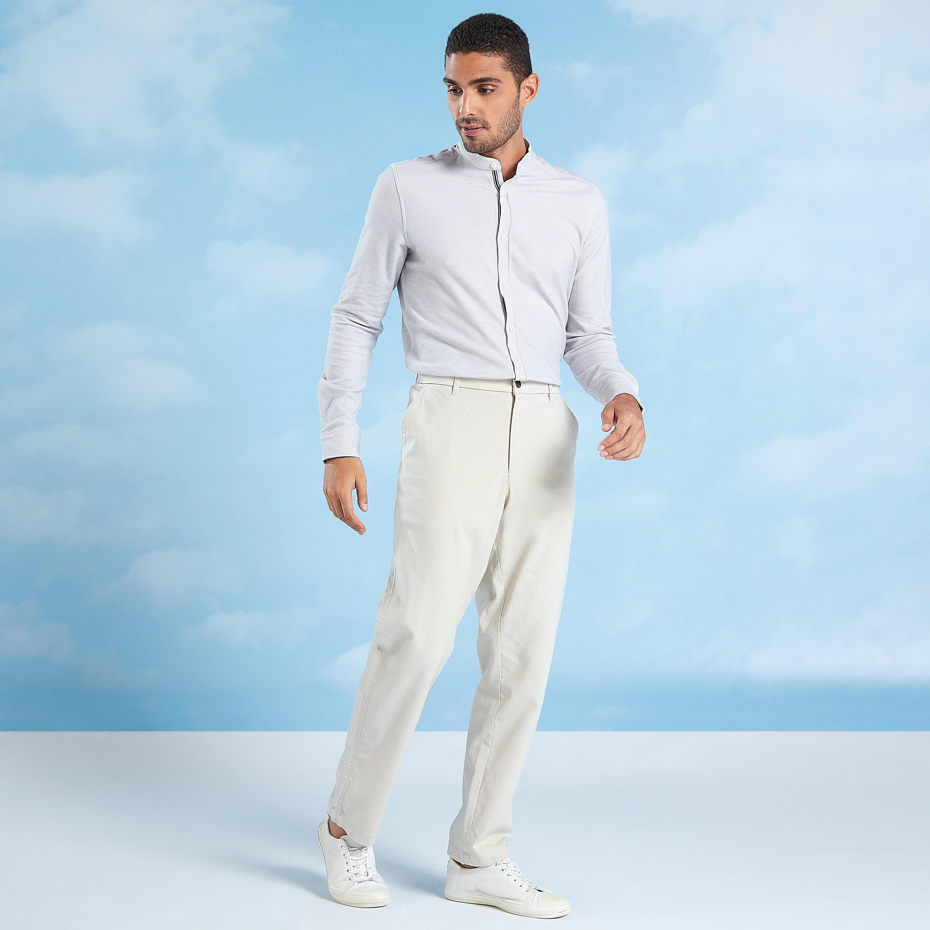 قميص بارز الملمس بياقة ماندارين وأكمام طويلة-men-clothing-shirts-image-2
