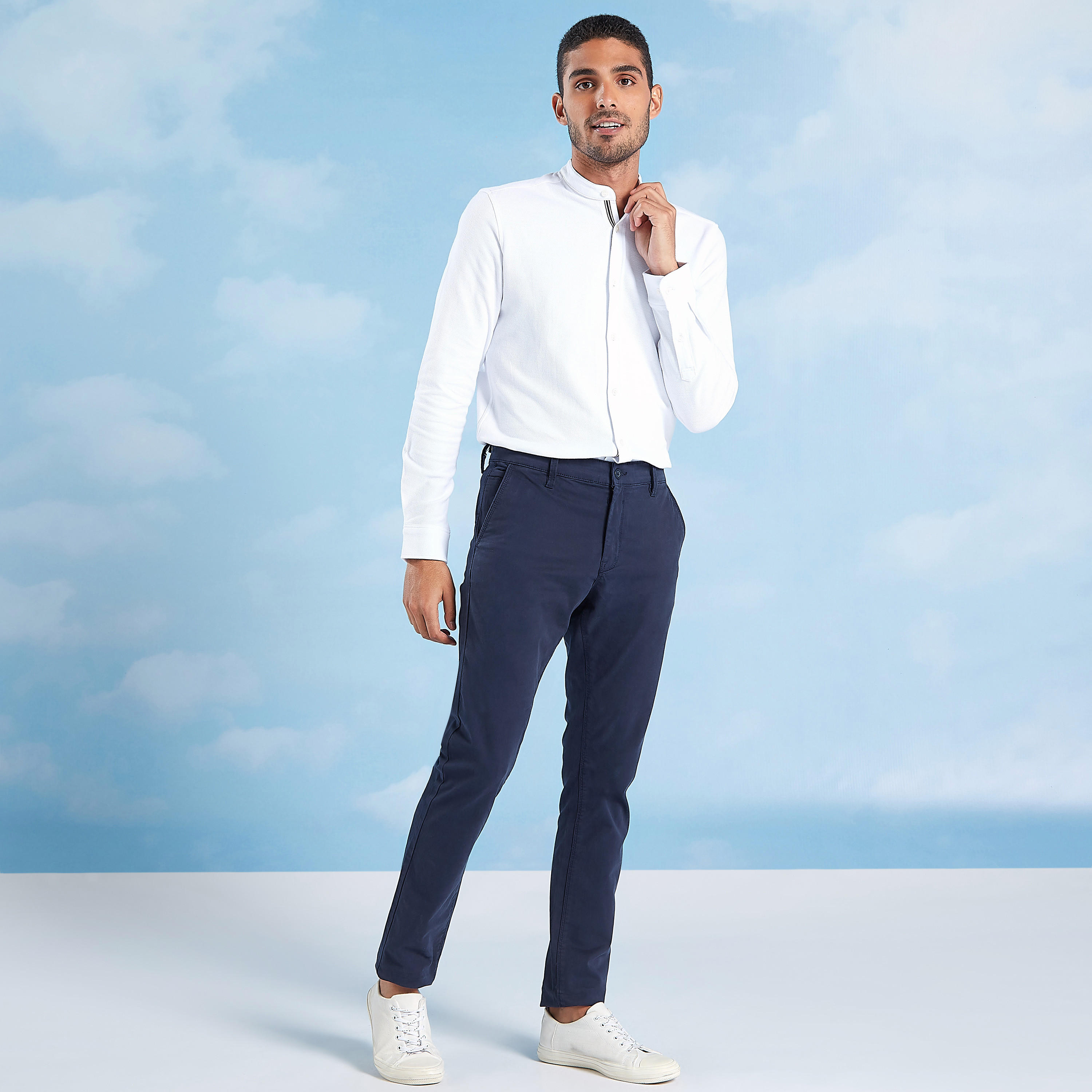 Plain Shirt with Mandarin Collar and Long Sleeves-men-clothing-shirts-image-2