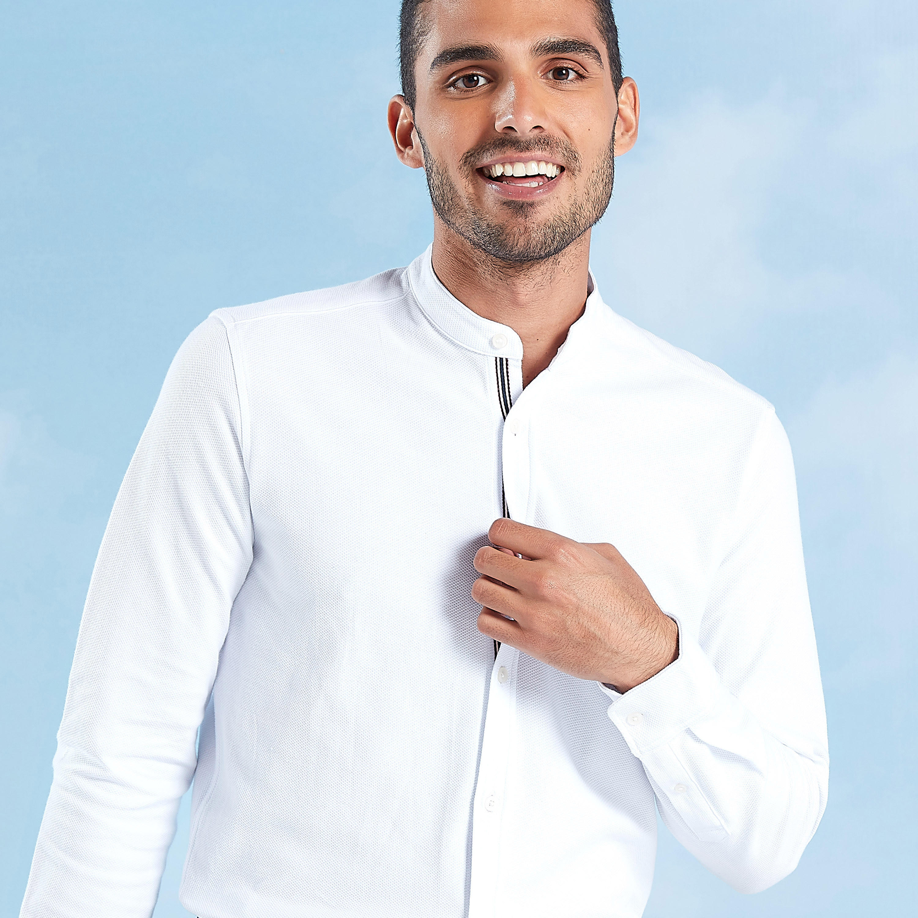 Plain Shirt with Mandarin Collar and Long Sleeves-men-clothing-shirts-image-3