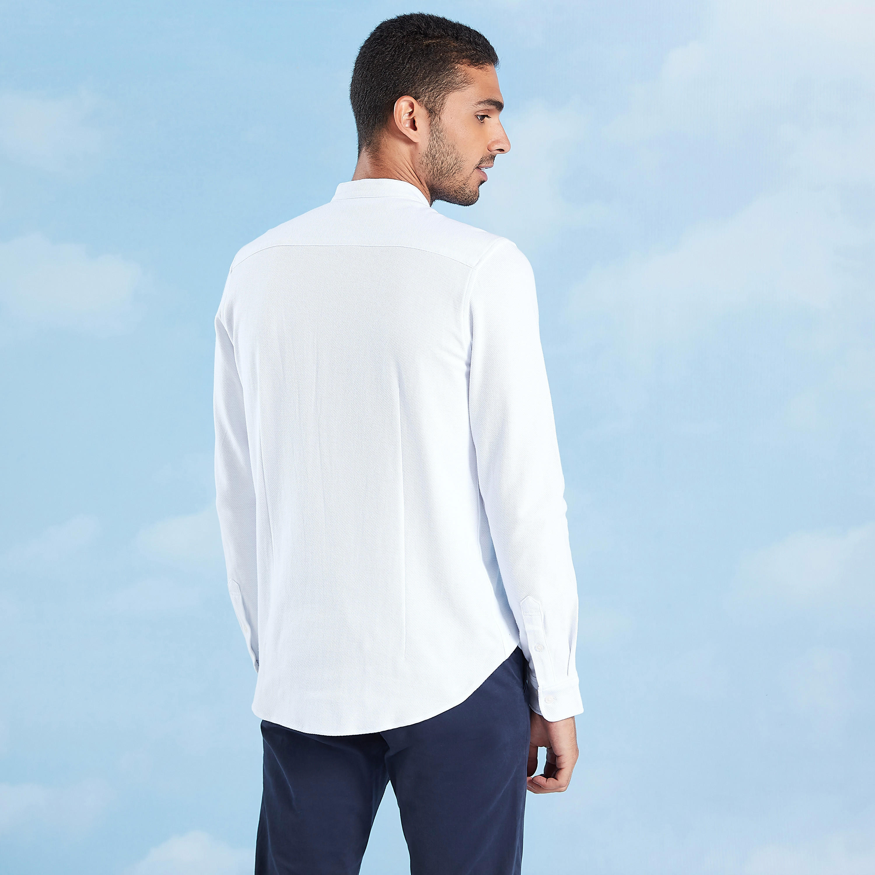 Plain Shirt with Mandarin Collar and Long Sleeves-men-clothing-shirts-image-4