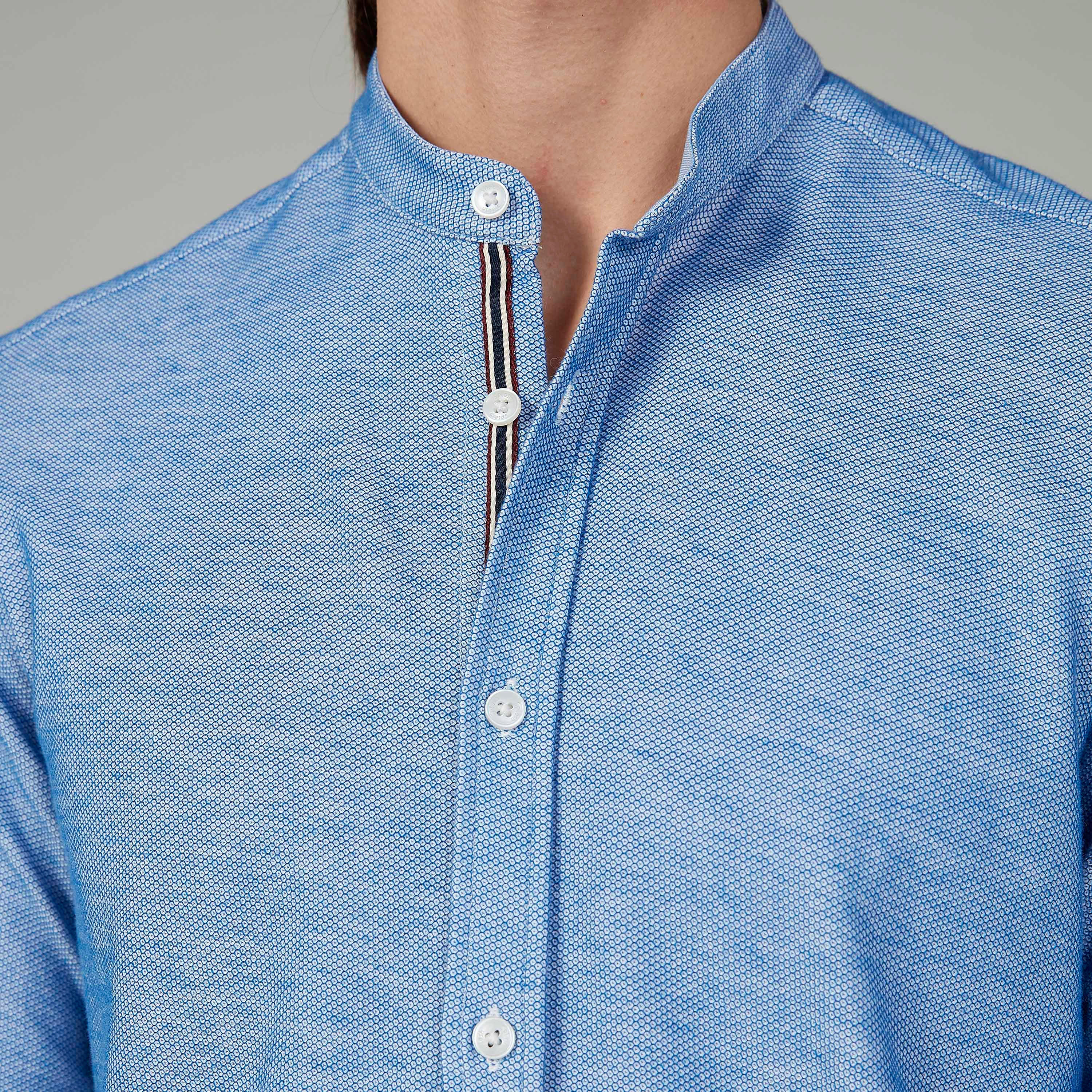 قميص بارز الملمس بياقة ماندارين وأكمام طويلة-men-clothing-shirts-image-3