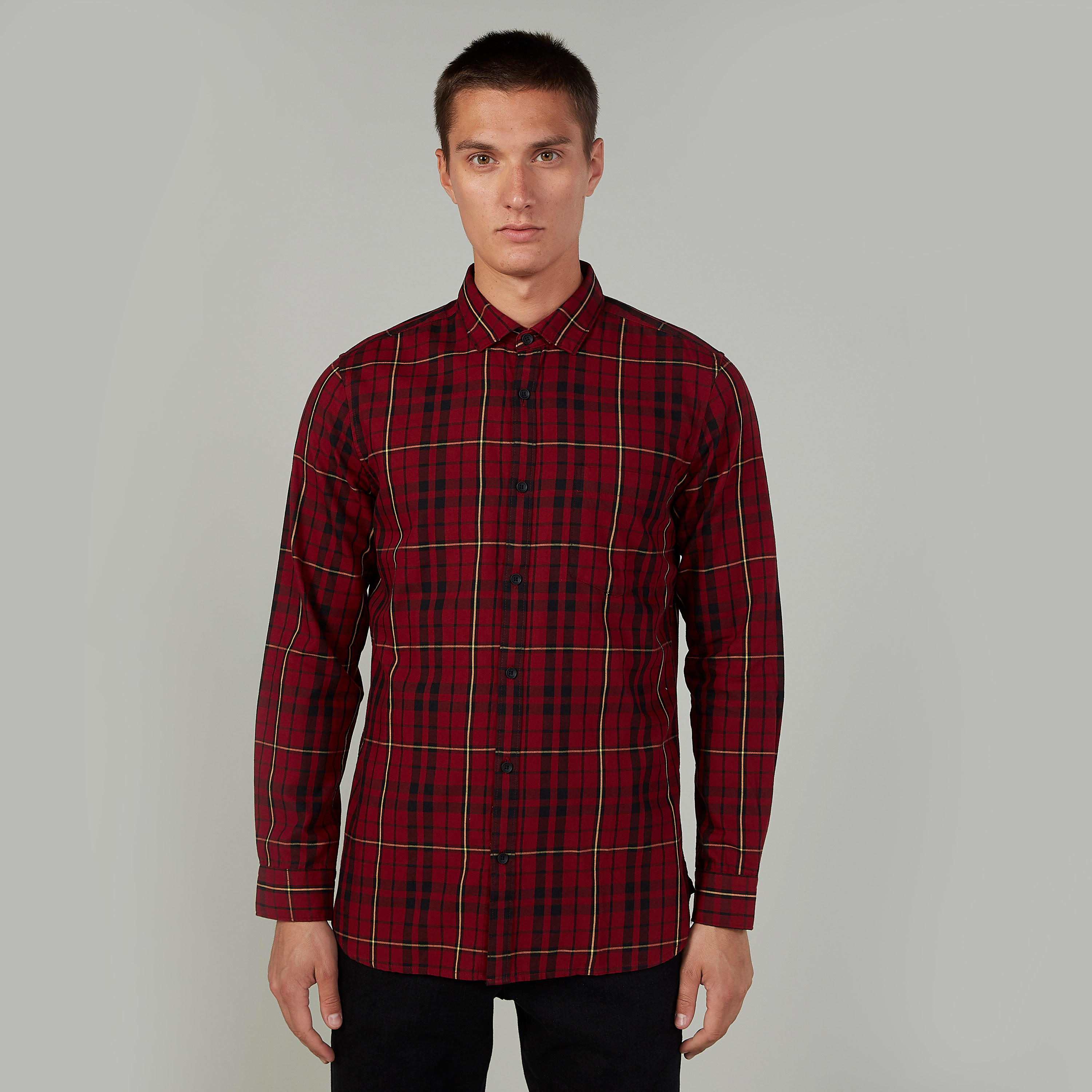 قميص مستدام سليم كاروهات بأكمام طويلة -men-clothing-shirts-image-1