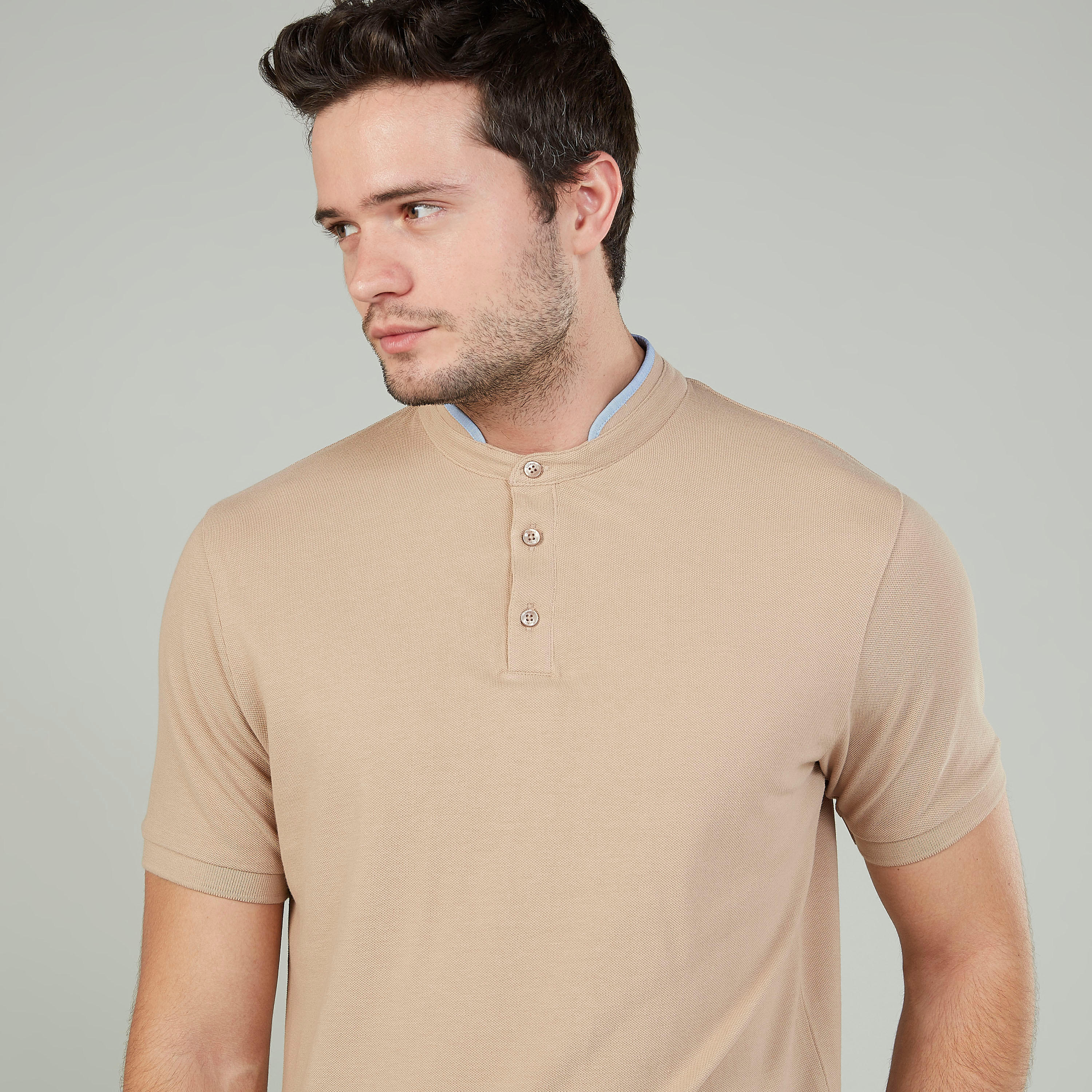تيشيرت بارز الملمس بياقة ماندراين وأكمام قصيرة-men-clothing-tshirtsandpolos-polos-image-3