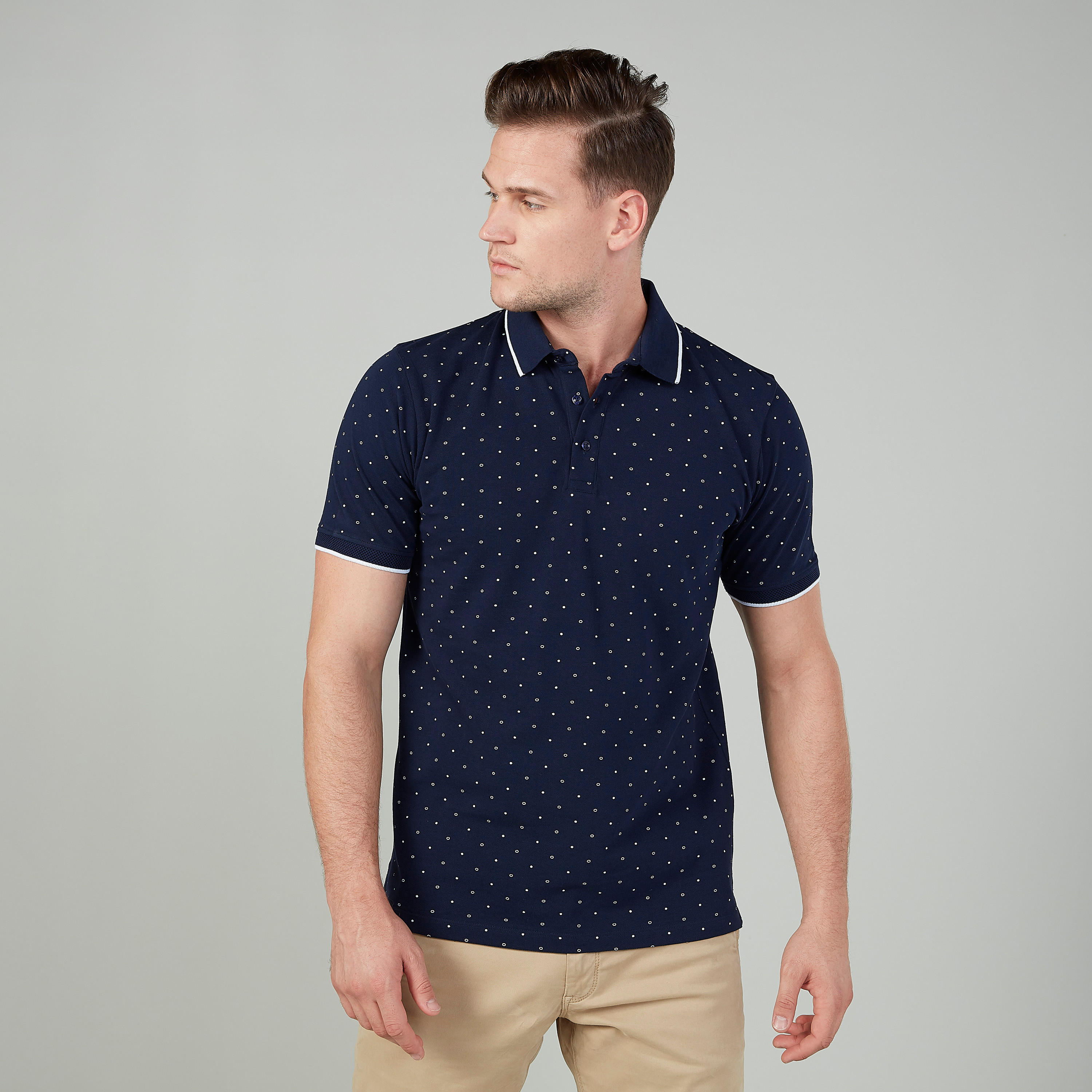 Shop Polka Dot Printed Polo T-shirt with Short Sleeves Online