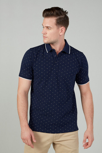 Shop Polka Dot Printed Polo T-shirt with Short Sleeves Online