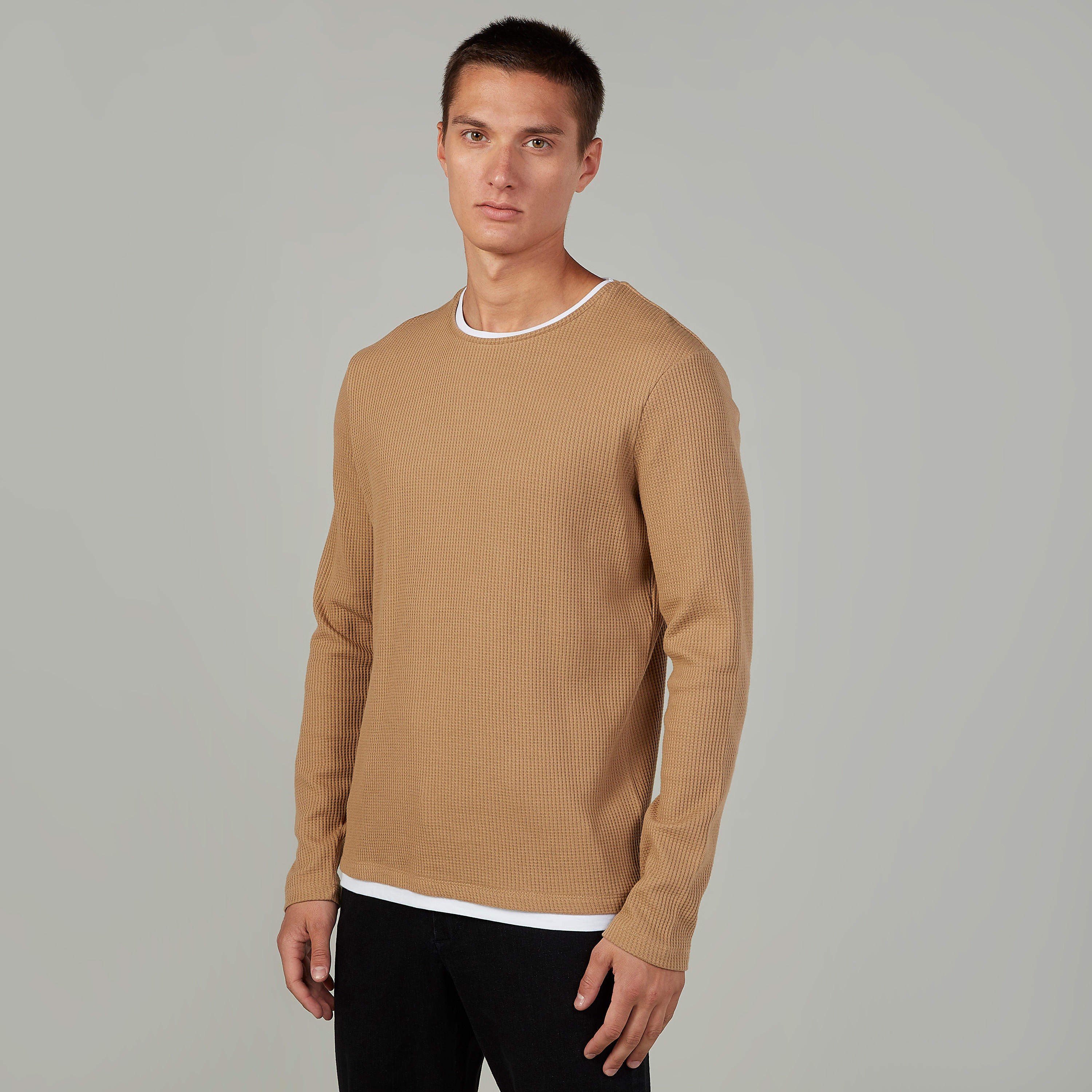 Slim Fit Textured Sweater with Crew Neck and Long Sleeves-men-clothing-sweatersandpullovers-image-1