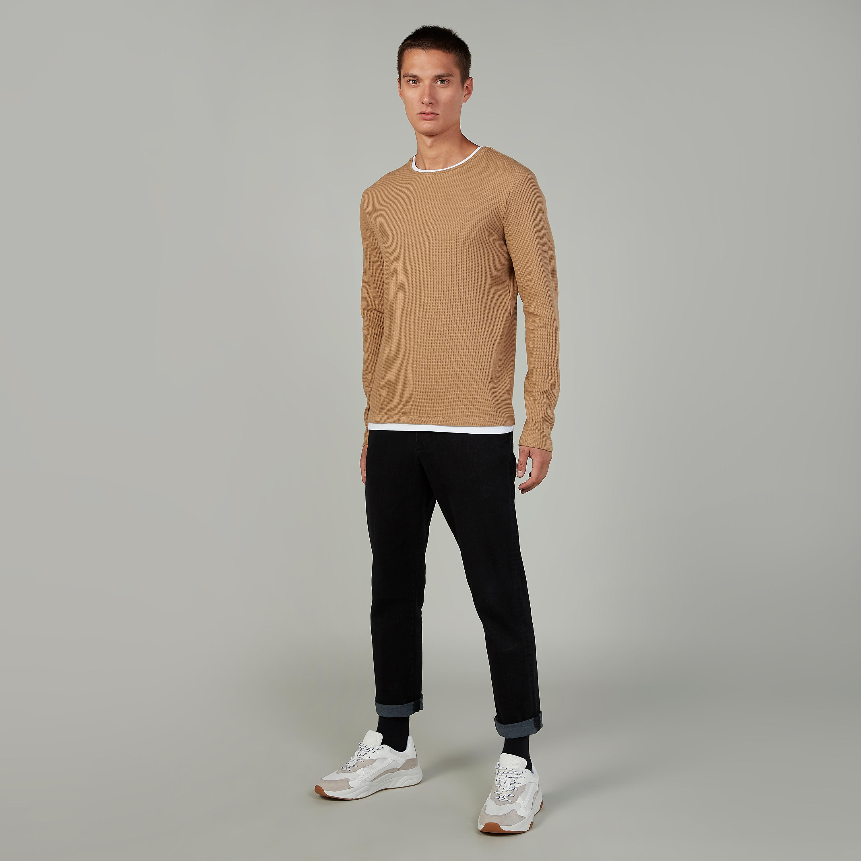 Slim Fit Textured Sweater with Crew Neck and Long Sleeves-men-clothing-sweatersandpullovers-image-2