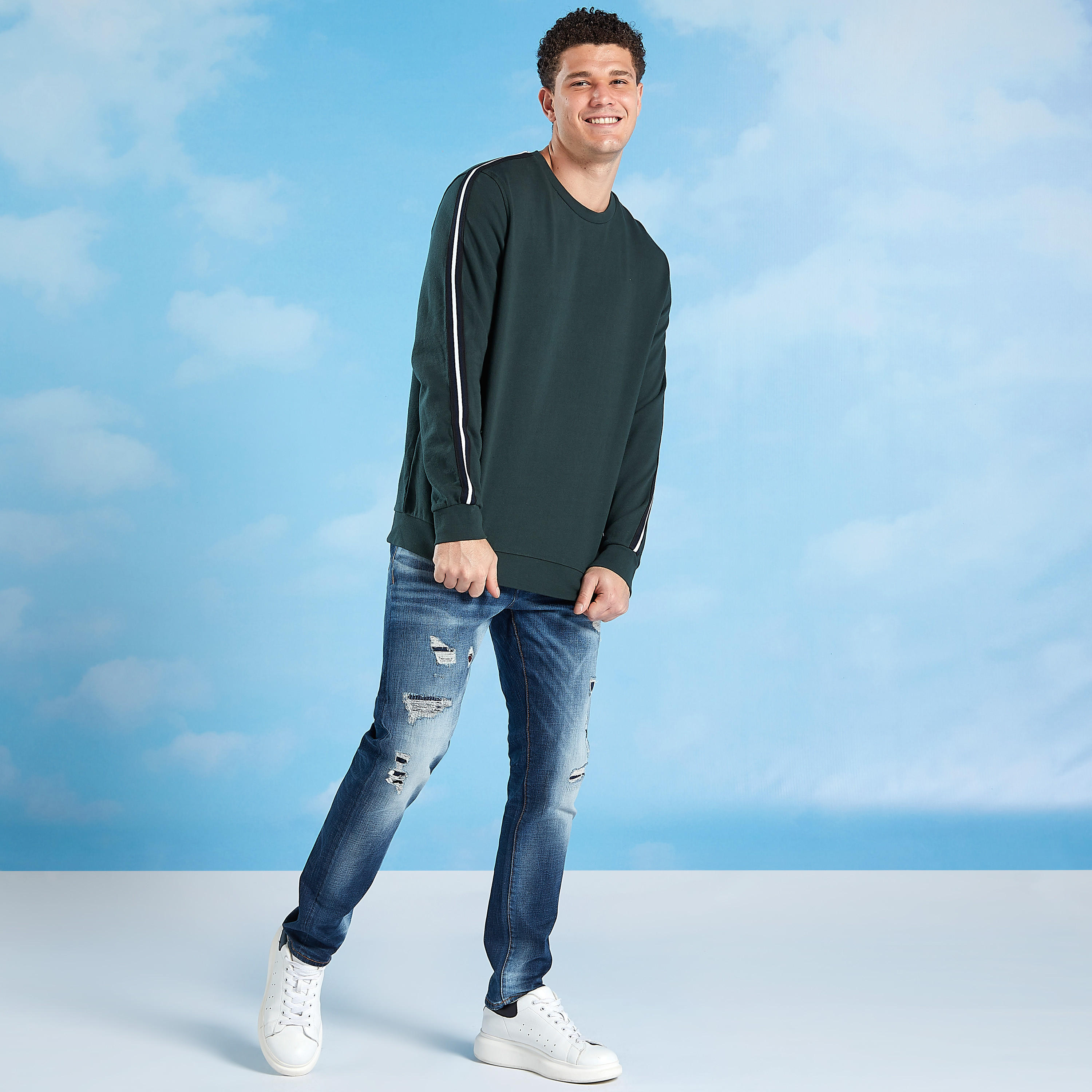 Plain Sweater with Round Neck and Long Sleeves-men-winterwear-hoodiesandsweatshirts-image-2