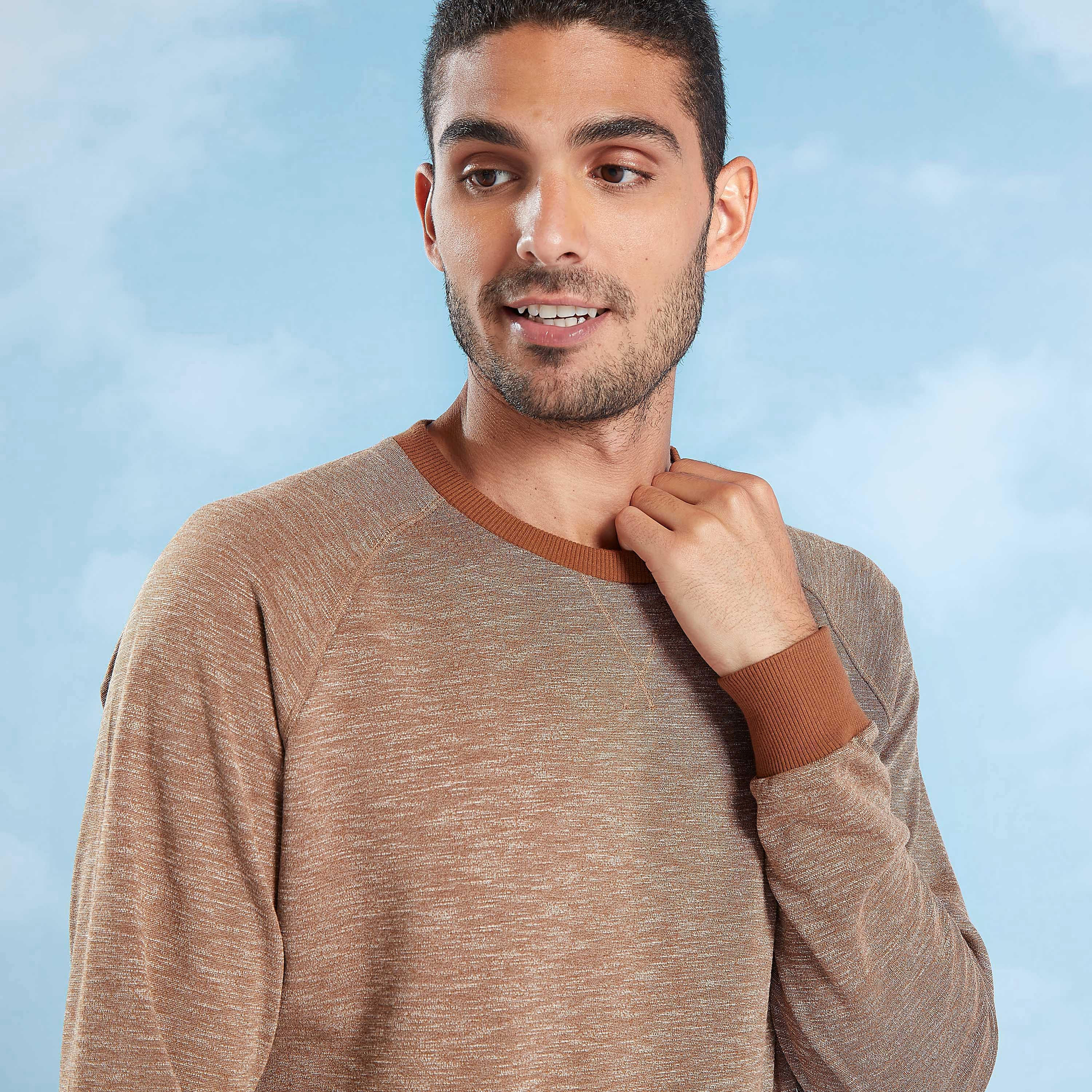 كنزة سليم بارزة الملمس بياقة ضيّقة وأكمام مغايرة-men-winterwear-hoodiesandsweatshirts-image-1
