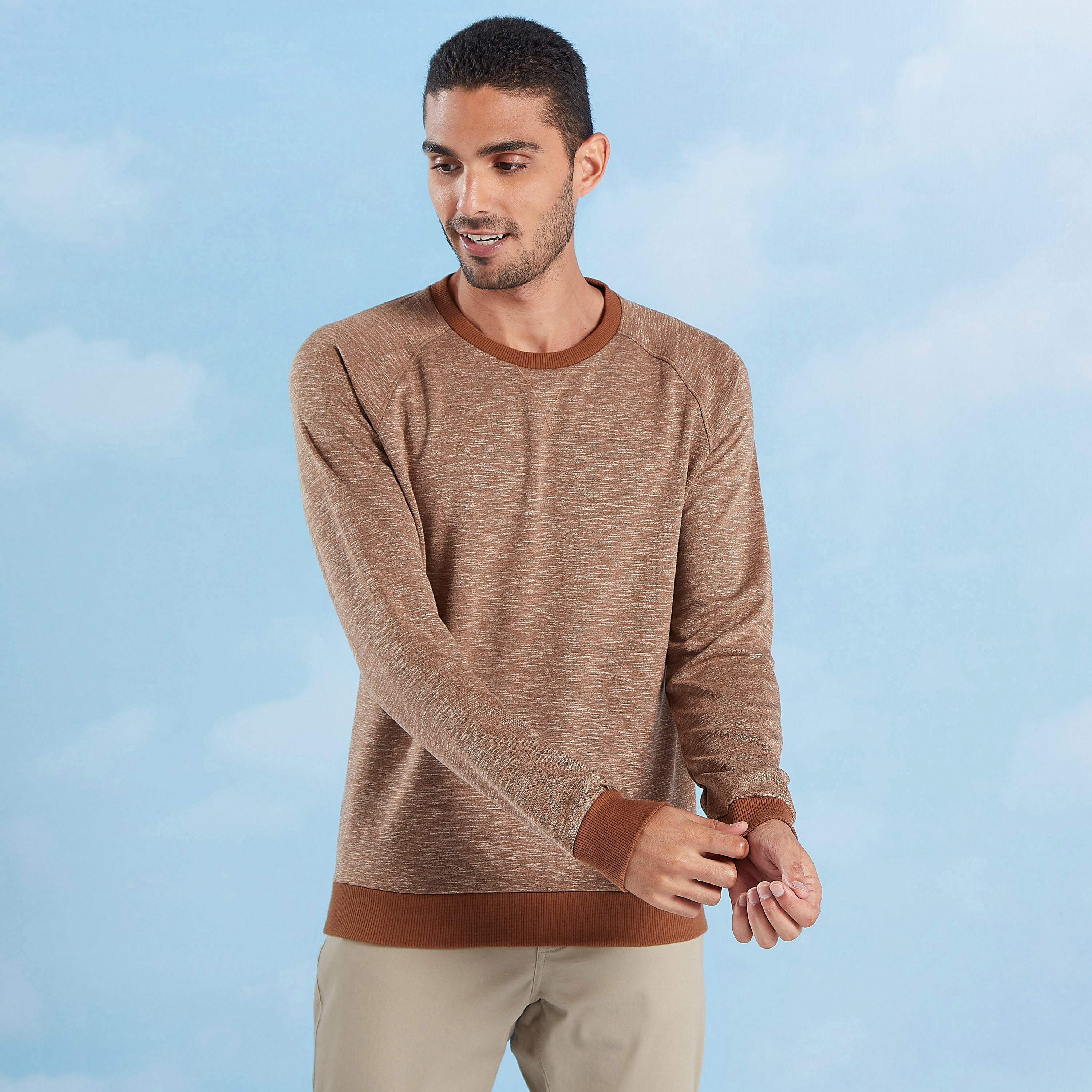 كنزة سليم بارزة الملمس بياقة ضيّقة وأكمام مغايرة-men-winterwear-hoodiesandsweatshirts-image-3