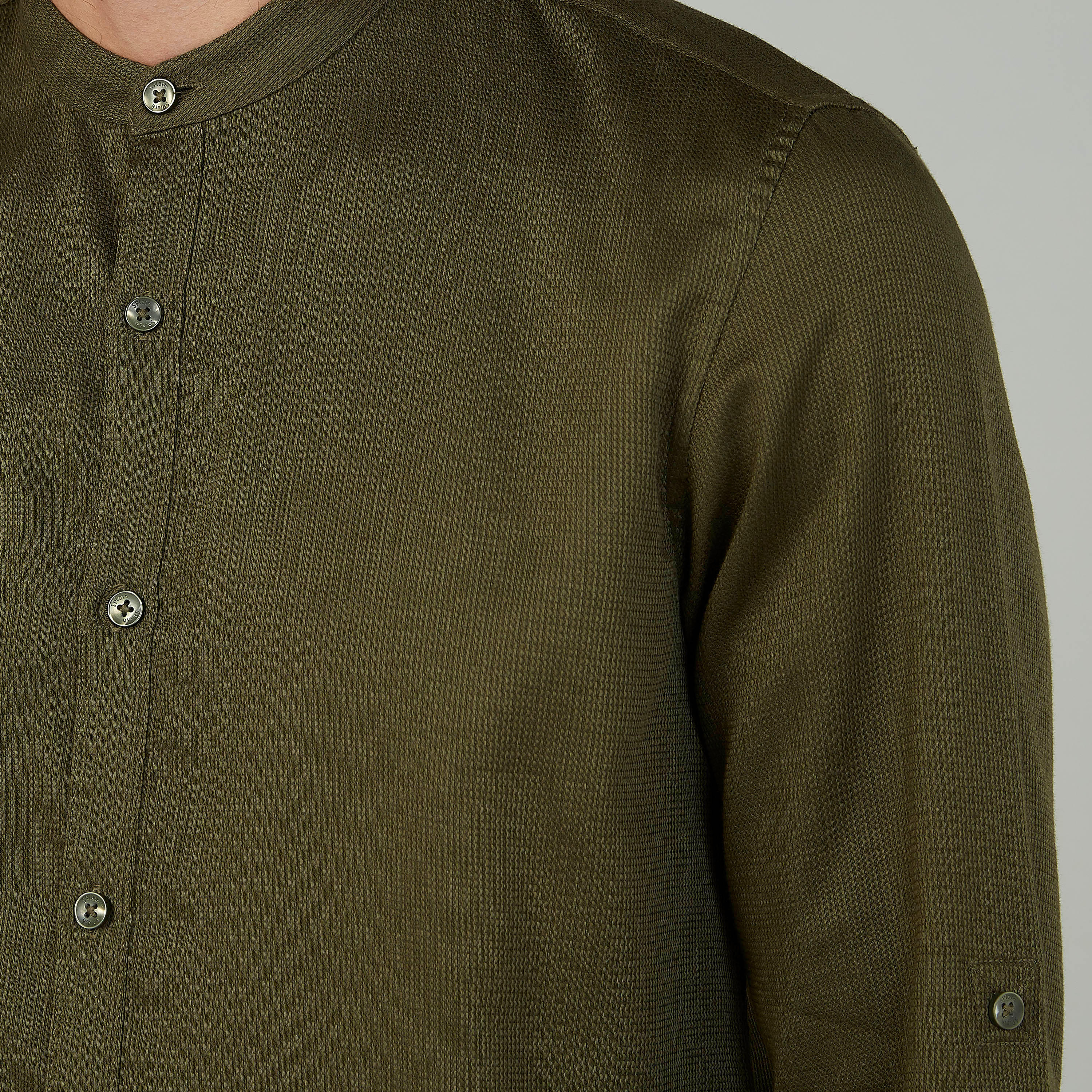 Textured Shirt with Mandarin Collar and Long Sleeves-men-clothing-shirts-image-3