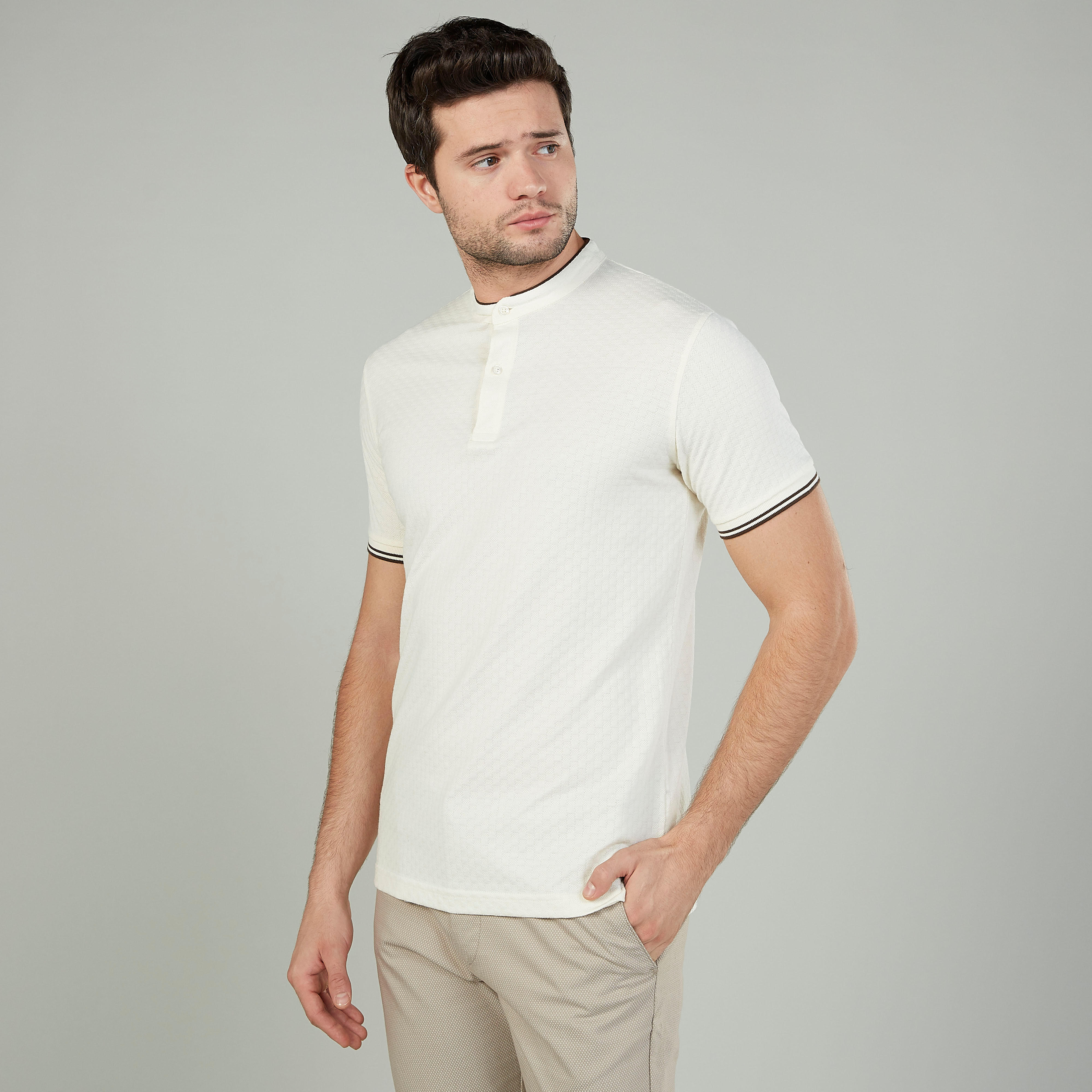 Sustainable Slim Fit Plain T-shirt with Mandarin Collar-men-clothing-tshirtsandpolos-polos-image-1