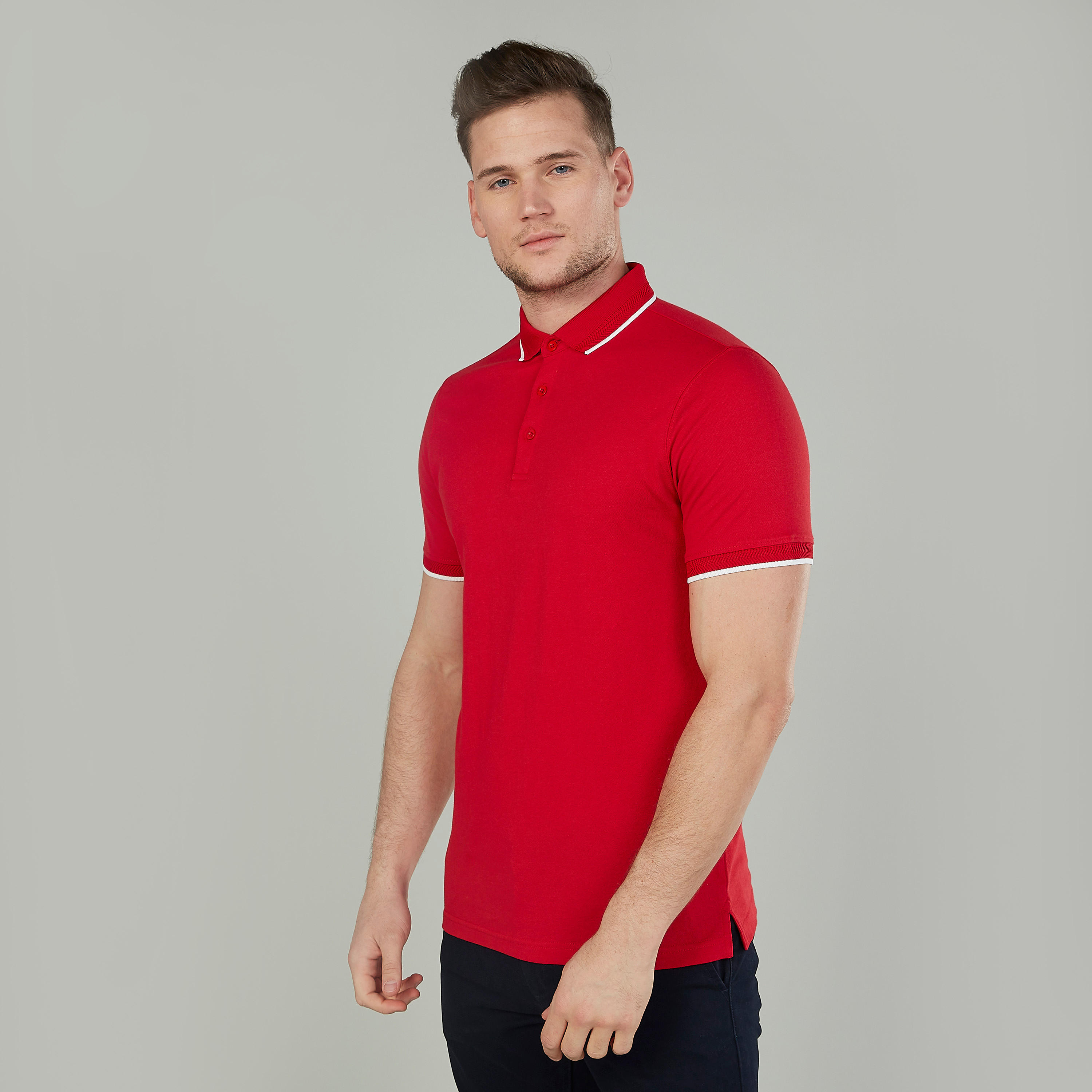 تيشيرت سليم بولو سادة بأكمام قصيرة-men-clothing-tshirtsandpolos-polos-image-1