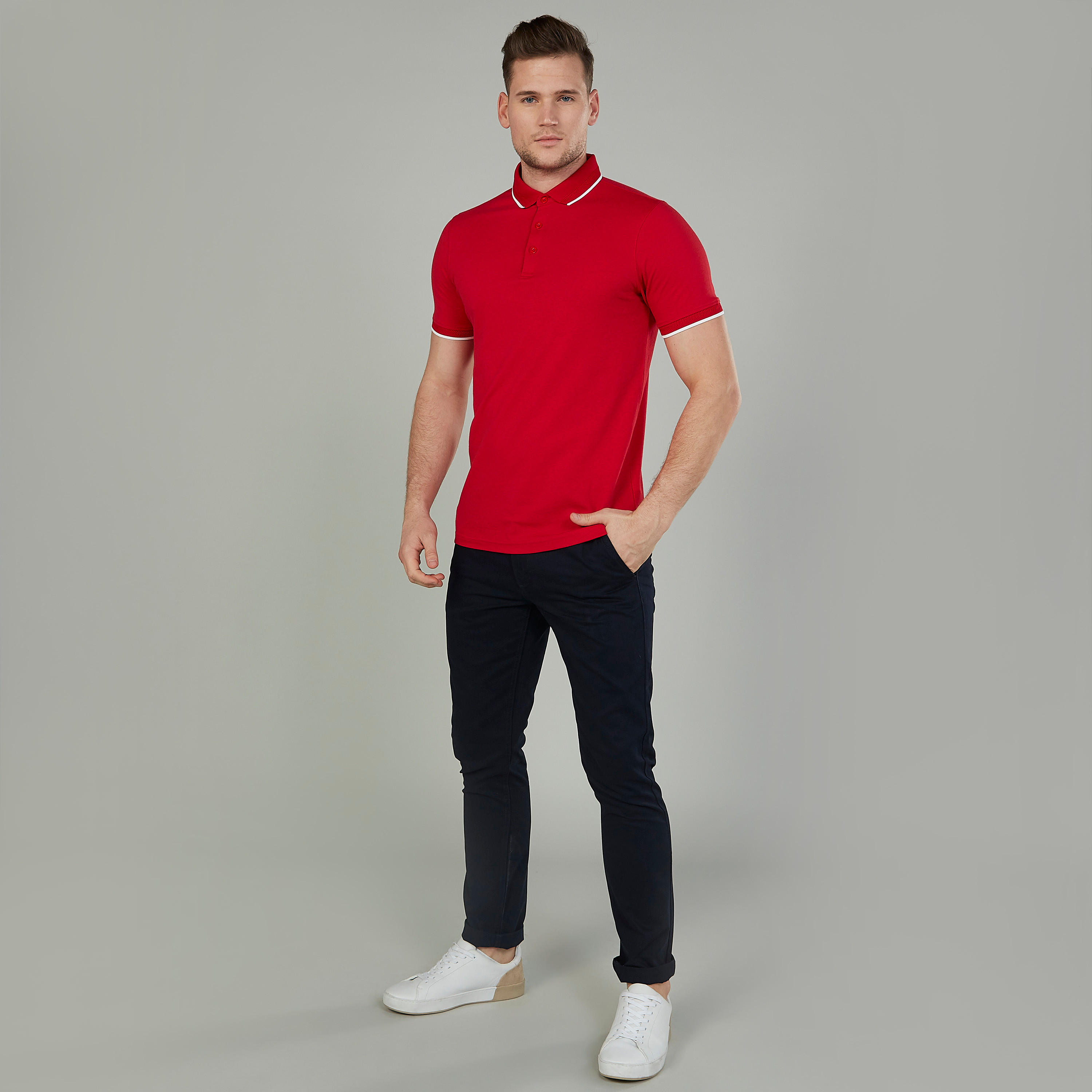 تيشيرت سليم بولو سادة بأكمام قصيرة-men-clothing-tshirtsandpolos-polos-image-2