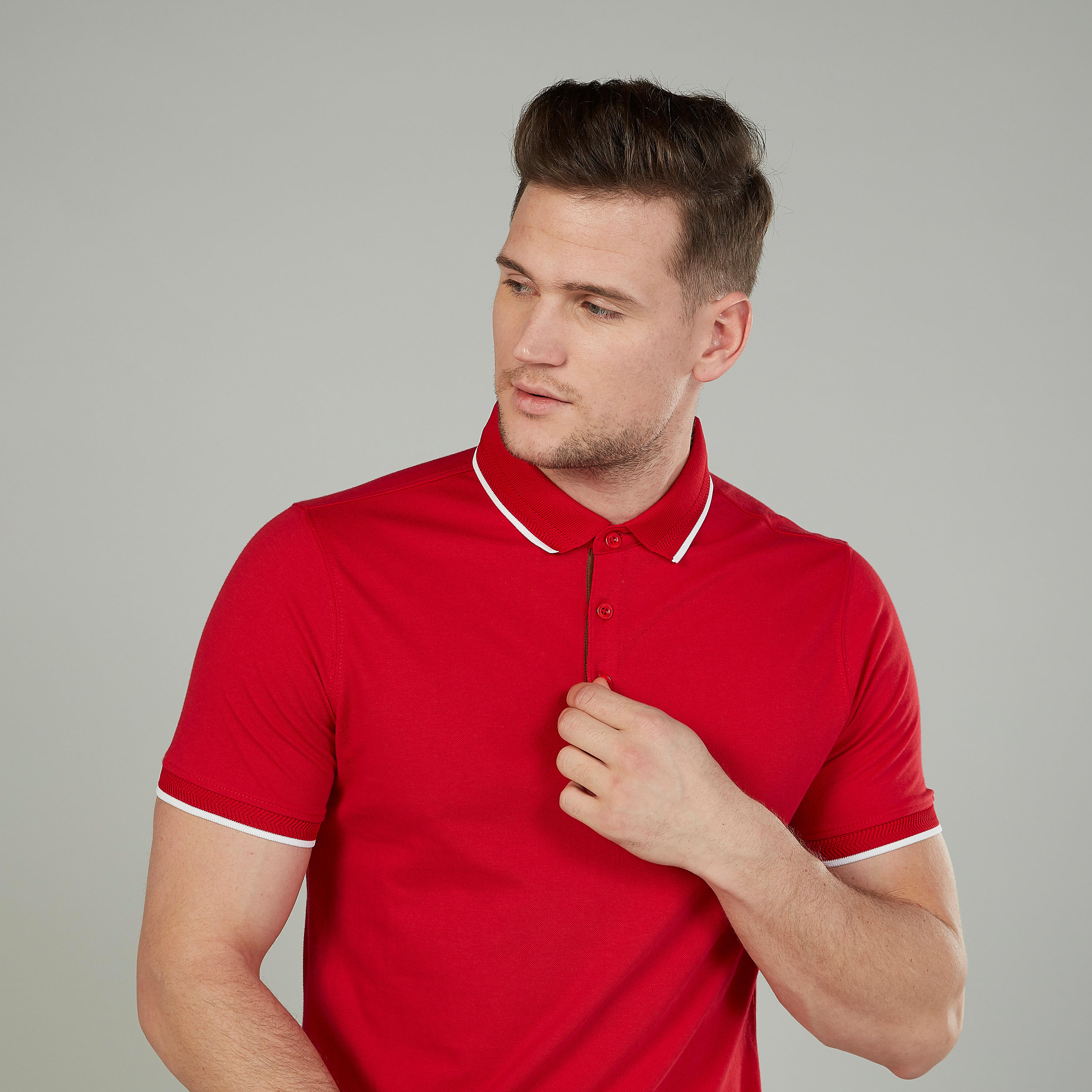 تيشيرت سليم بولو سادة بأكمام قصيرة-men-clothing-tshirtsandpolos-polos-image-3
