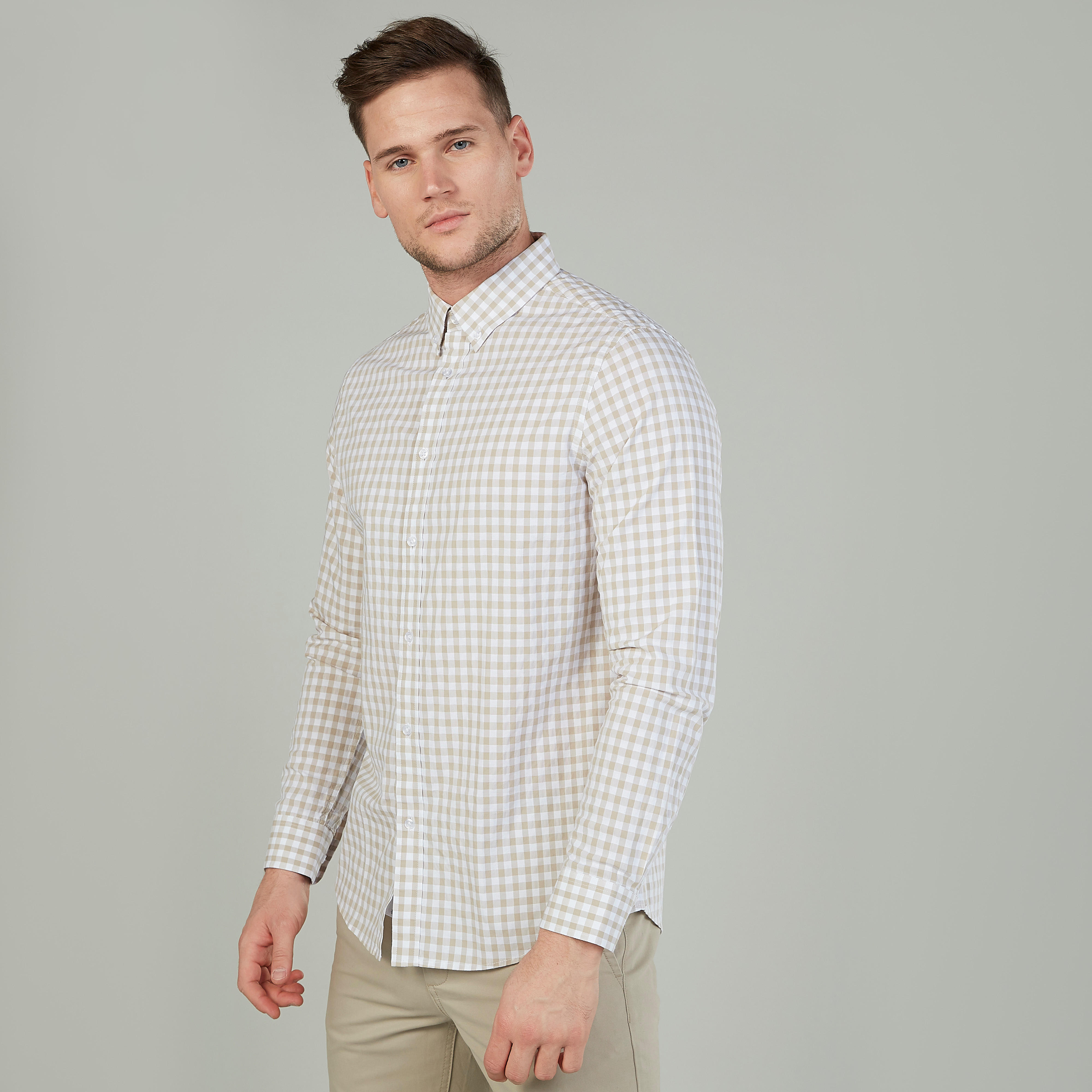 قميص كاروهات بقصّة سليم وياقة عادية وأكمام طويلة-men-clothing-shirts-image-1