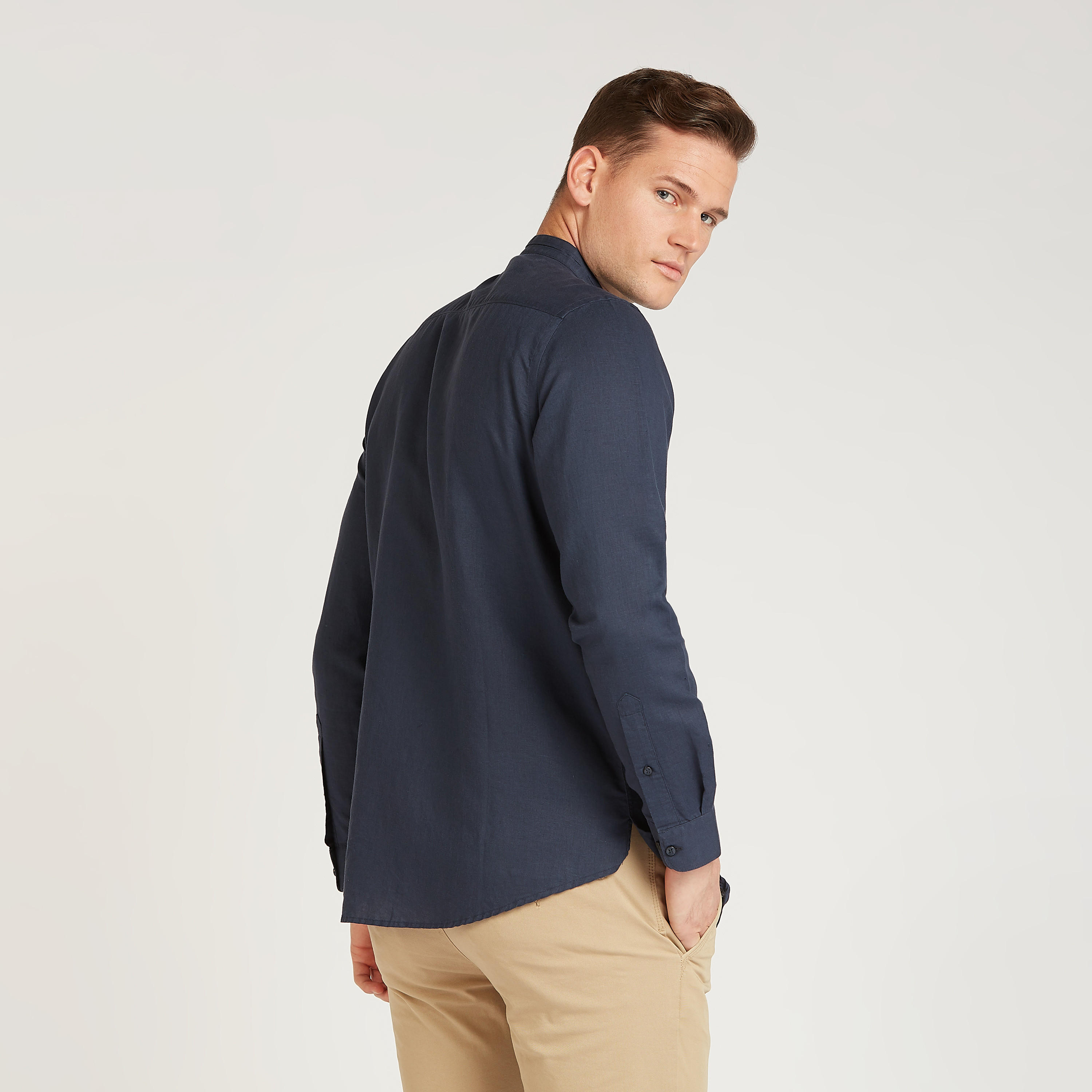 Solid Linen Shirt with Mandarin Collar and Long Sleeves -men-clothing-shirts-image-8