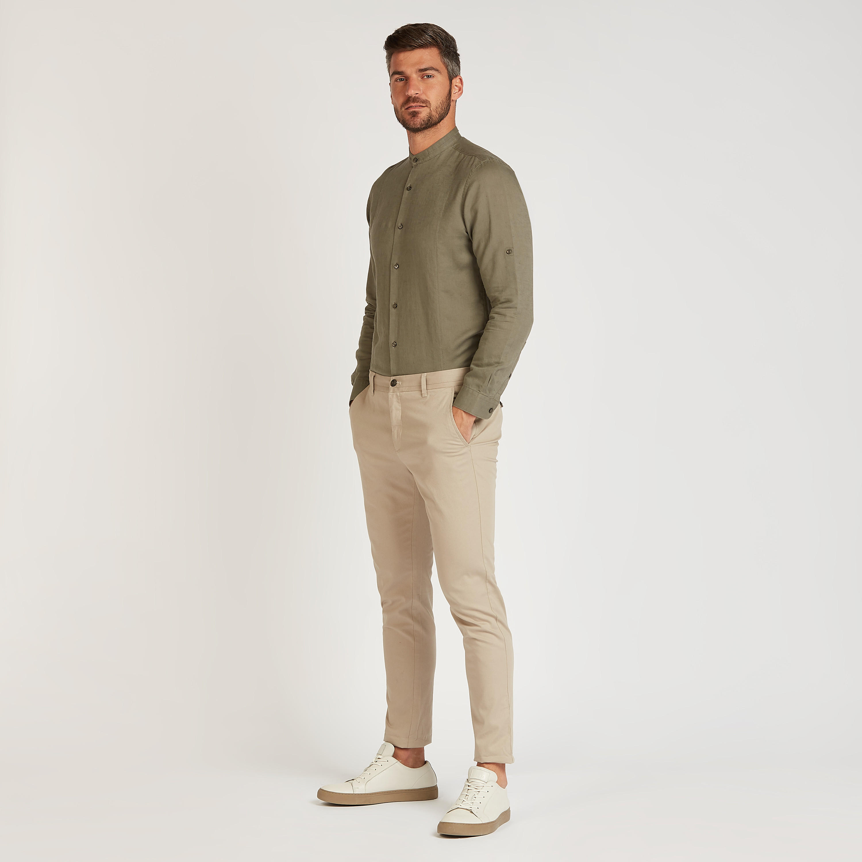 Solid Linen Shirt with Mandarin Collar and Long Sleeves -men-clothing-shirts-image-10