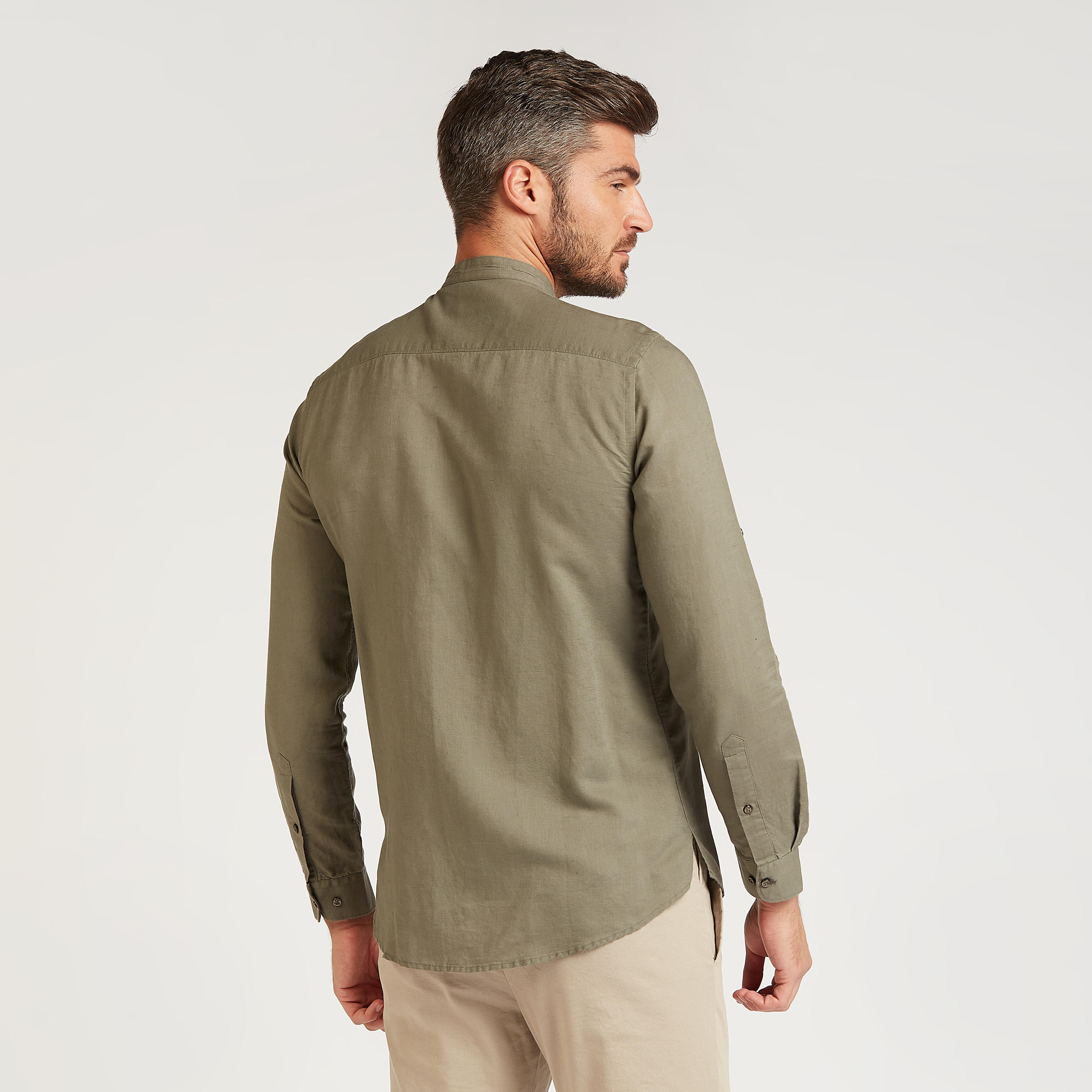 Solid Linen Shirt with Mandarin Collar and Long Sleeves -men-clothing-shirts-image-12