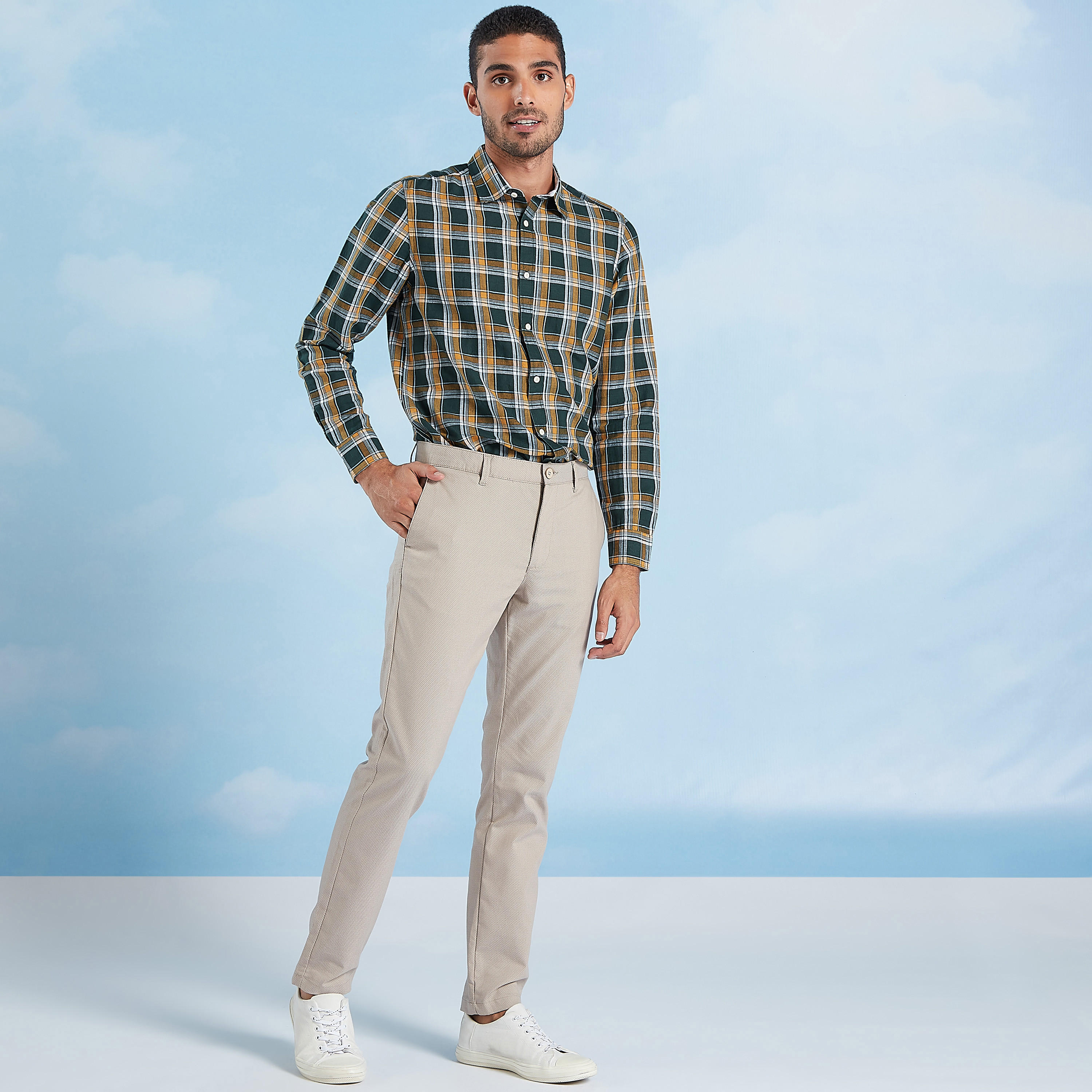 Checked Shirt with Long Sleeves and Spread Collar-men-clothing-shirts-image-2