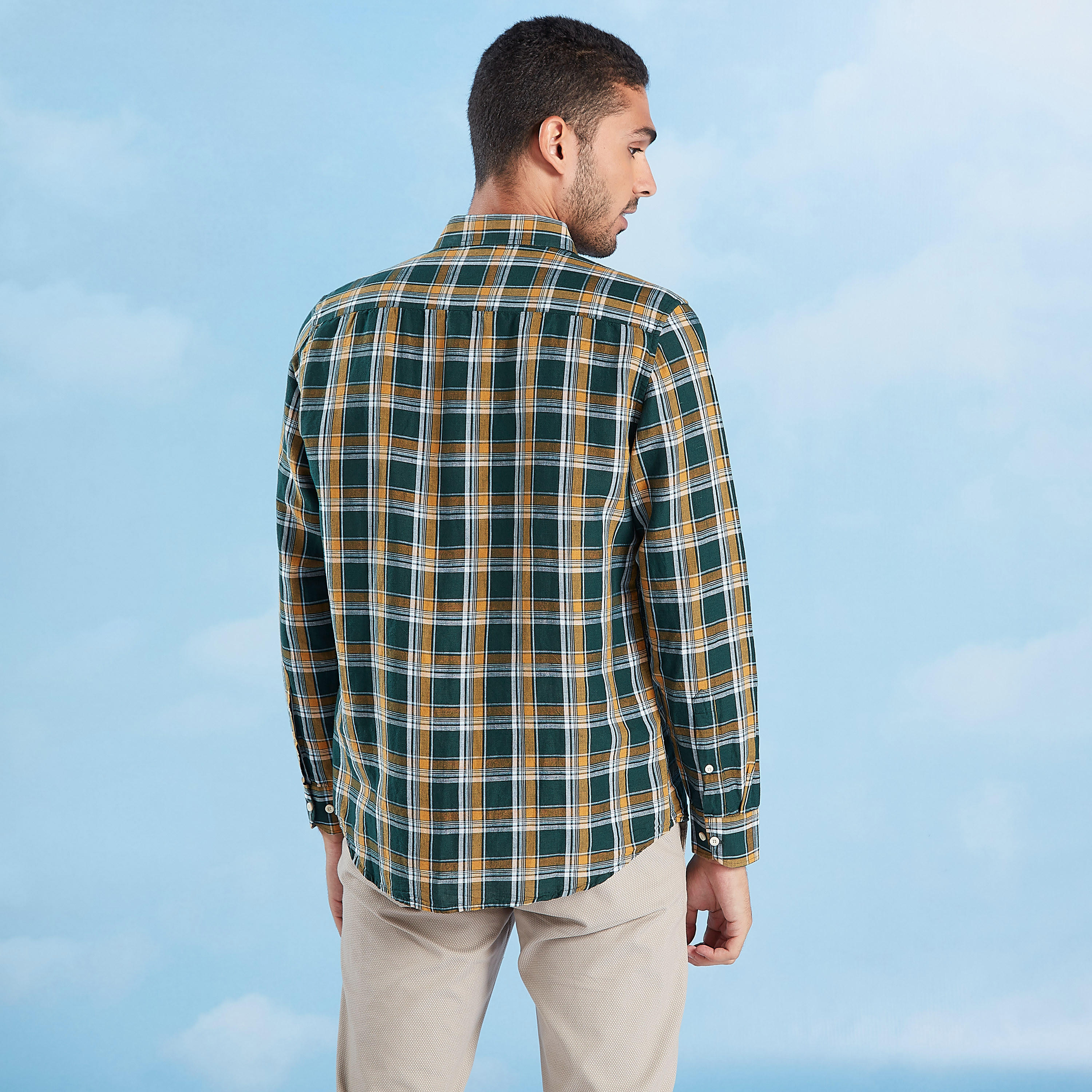 Checked Shirt with Long Sleeves and Spread Collar-men-clothing-shirts-image-4