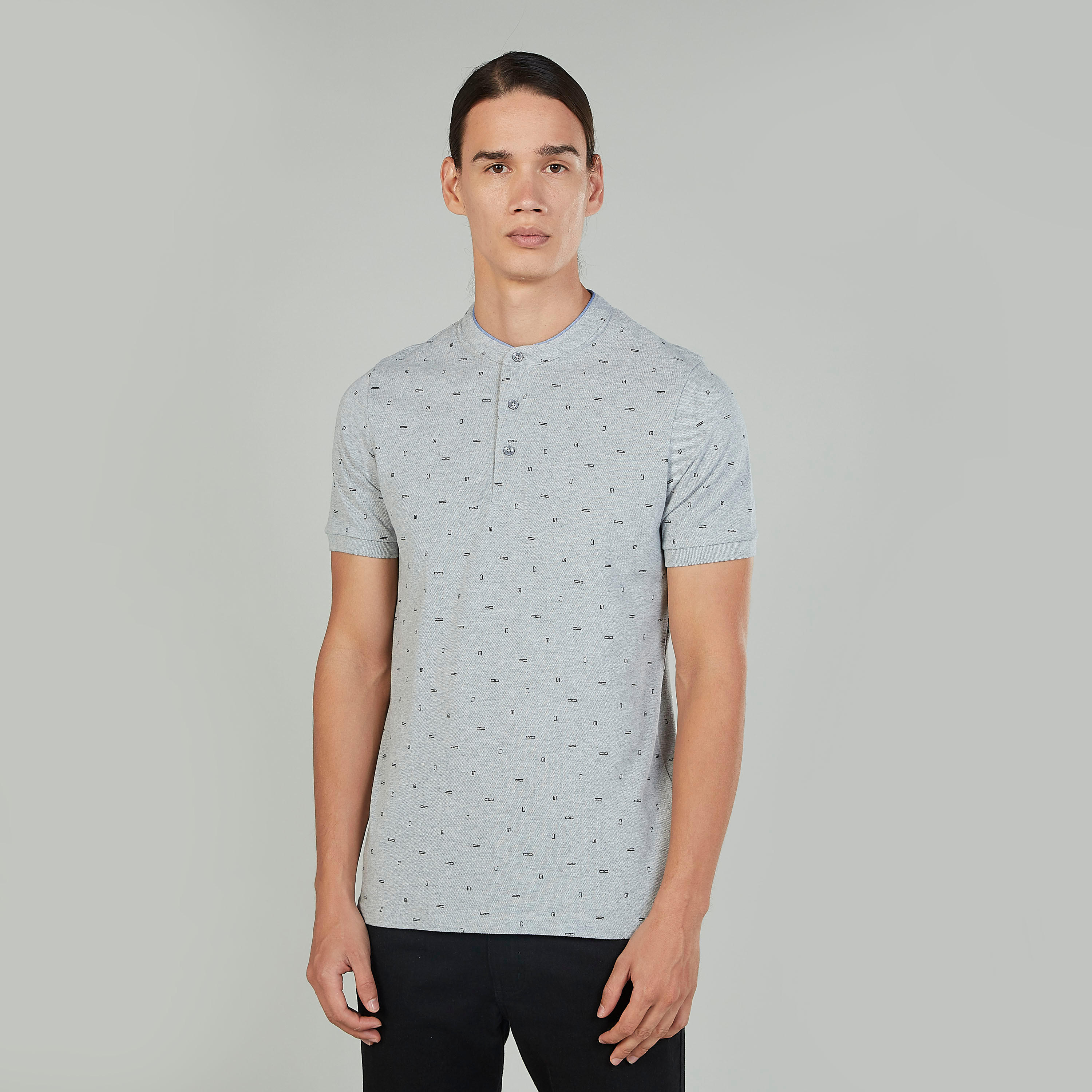 Slim Fit Printed T-shirt with Henley Neck and Short Sleeves-men-clothing-tshirtsandpolos-polos-image-1