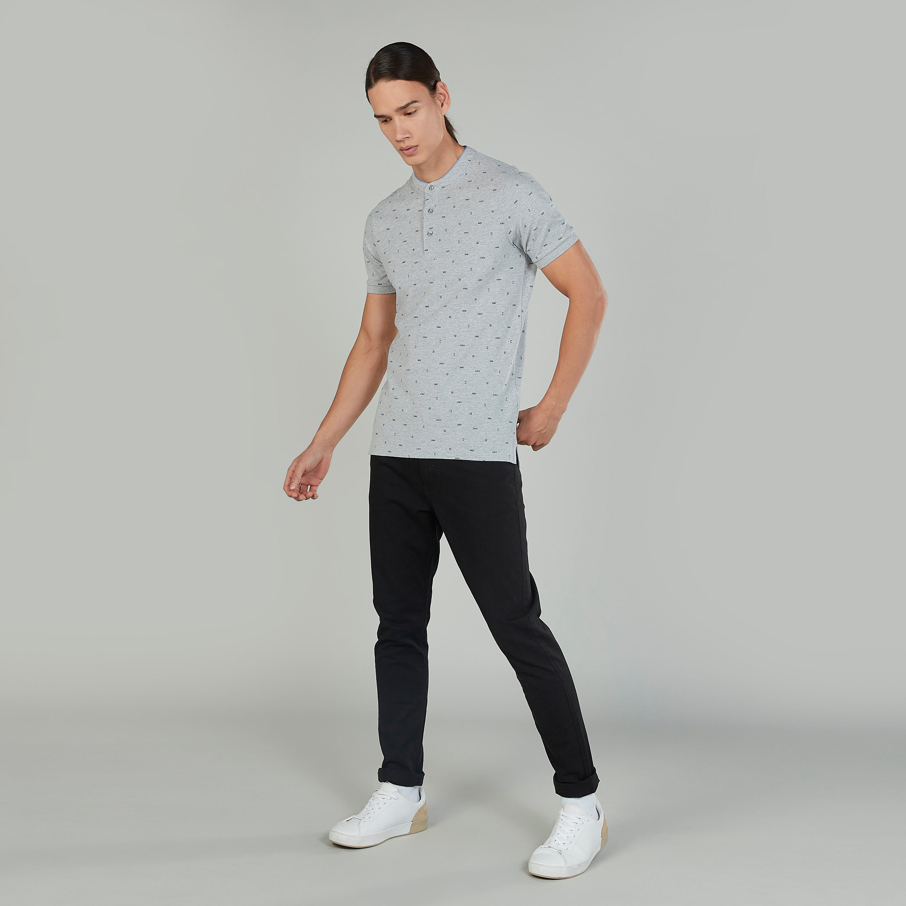 Slim Fit Printed T-shirt with Henley Neck and Short Sleeves-men-clothing-tshirtsandpolos-polos-image-2