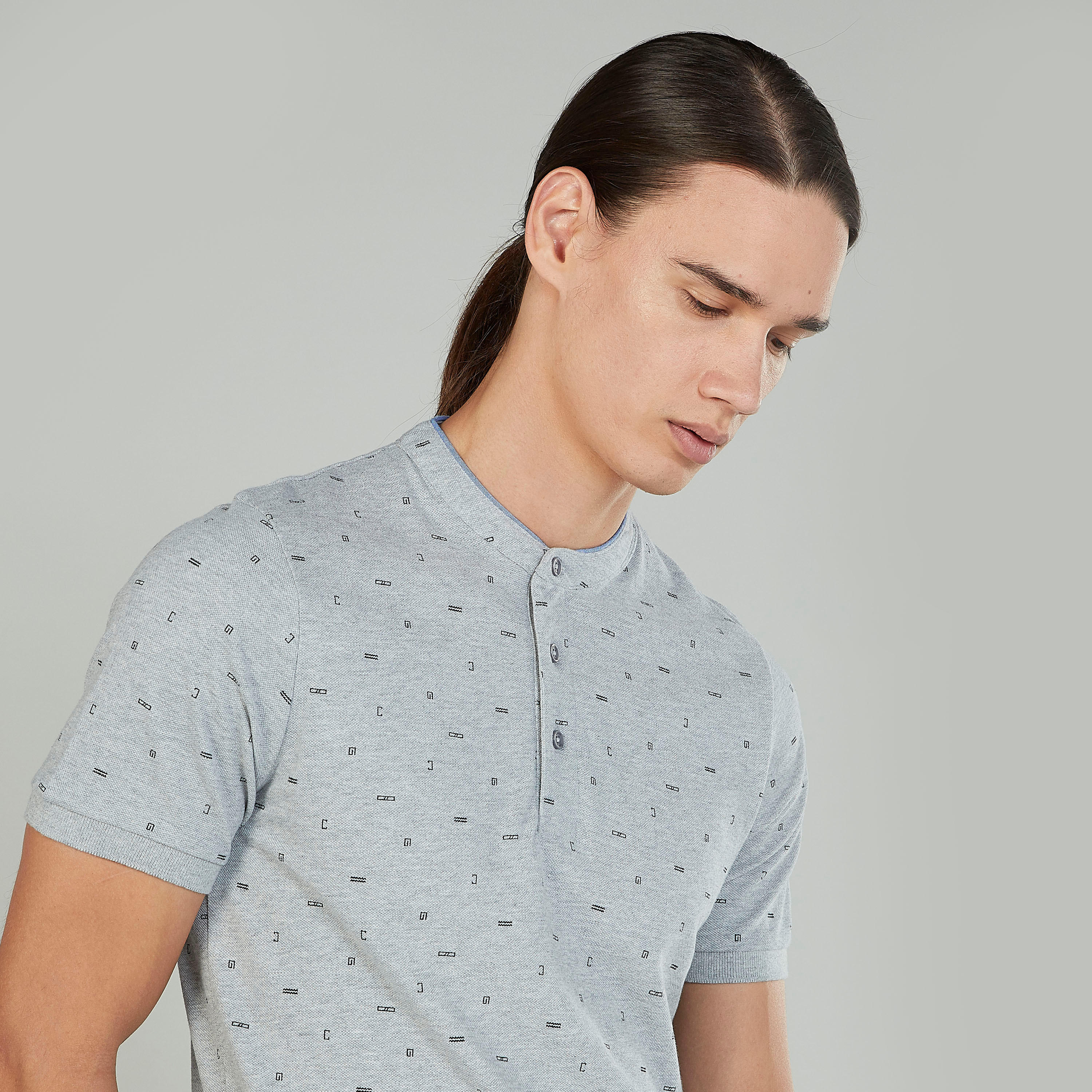 Slim Fit Printed T-shirt with Henley Neck and Short Sleeves-men-clothing-tshirtsandpolos-polos-image-3