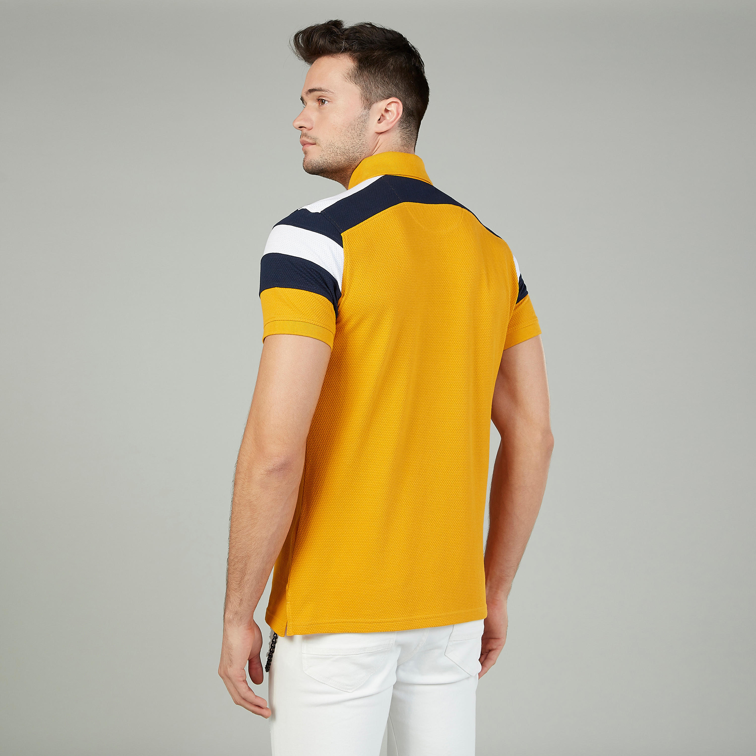 Textured T-shirt with Polo Neck and Short Sleeves-men-clothing-tshirtsandpolos-polos-image-4