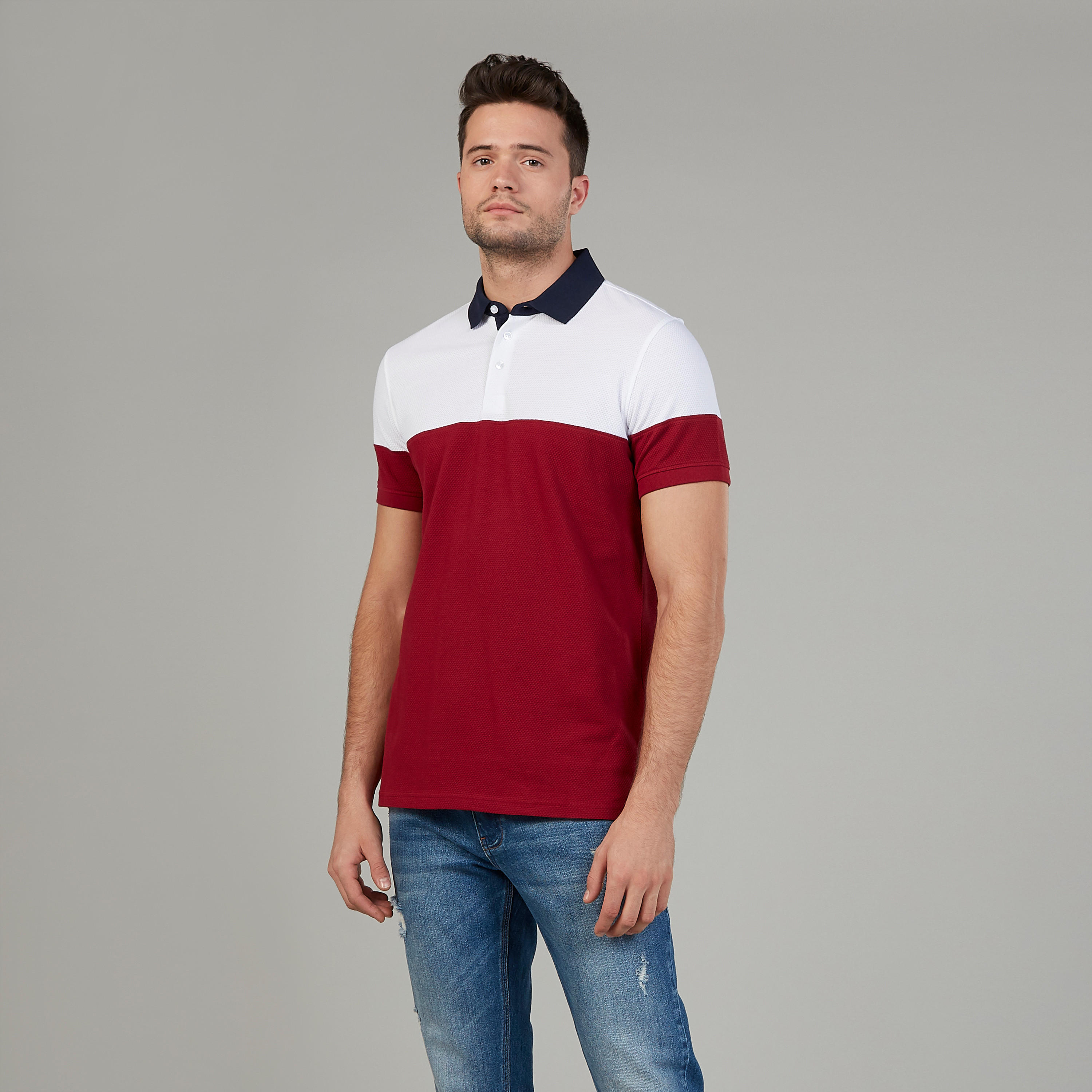 تيشيرت بياقة بولو بارز الملمس بأكمام قصيرة-men-clothing-tshirtsandpolos-polos-image-1