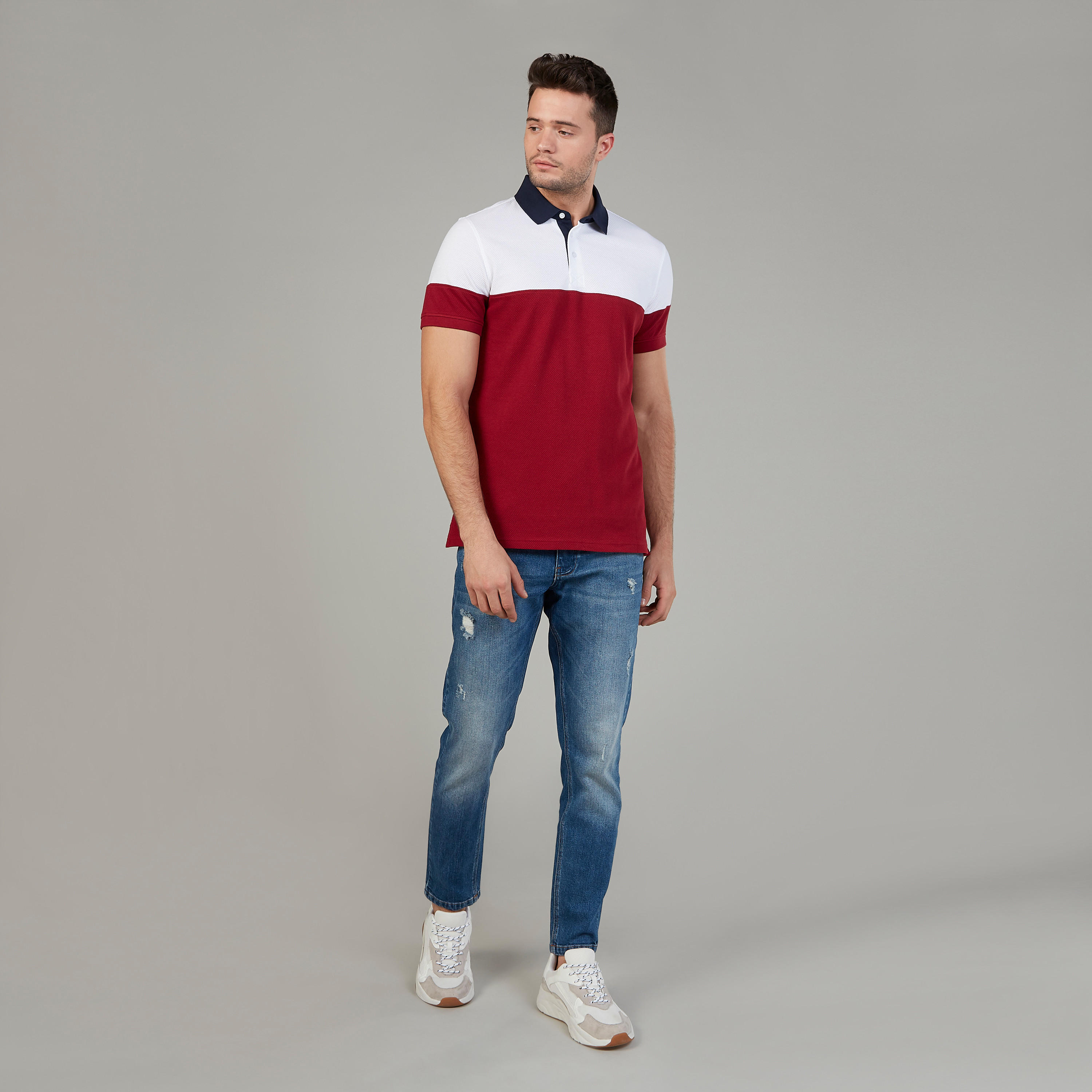 تيشيرت بياقة بولو بارز الملمس بأكمام قصيرة-men-clothing-tshirtsandpolos-polos-image-2