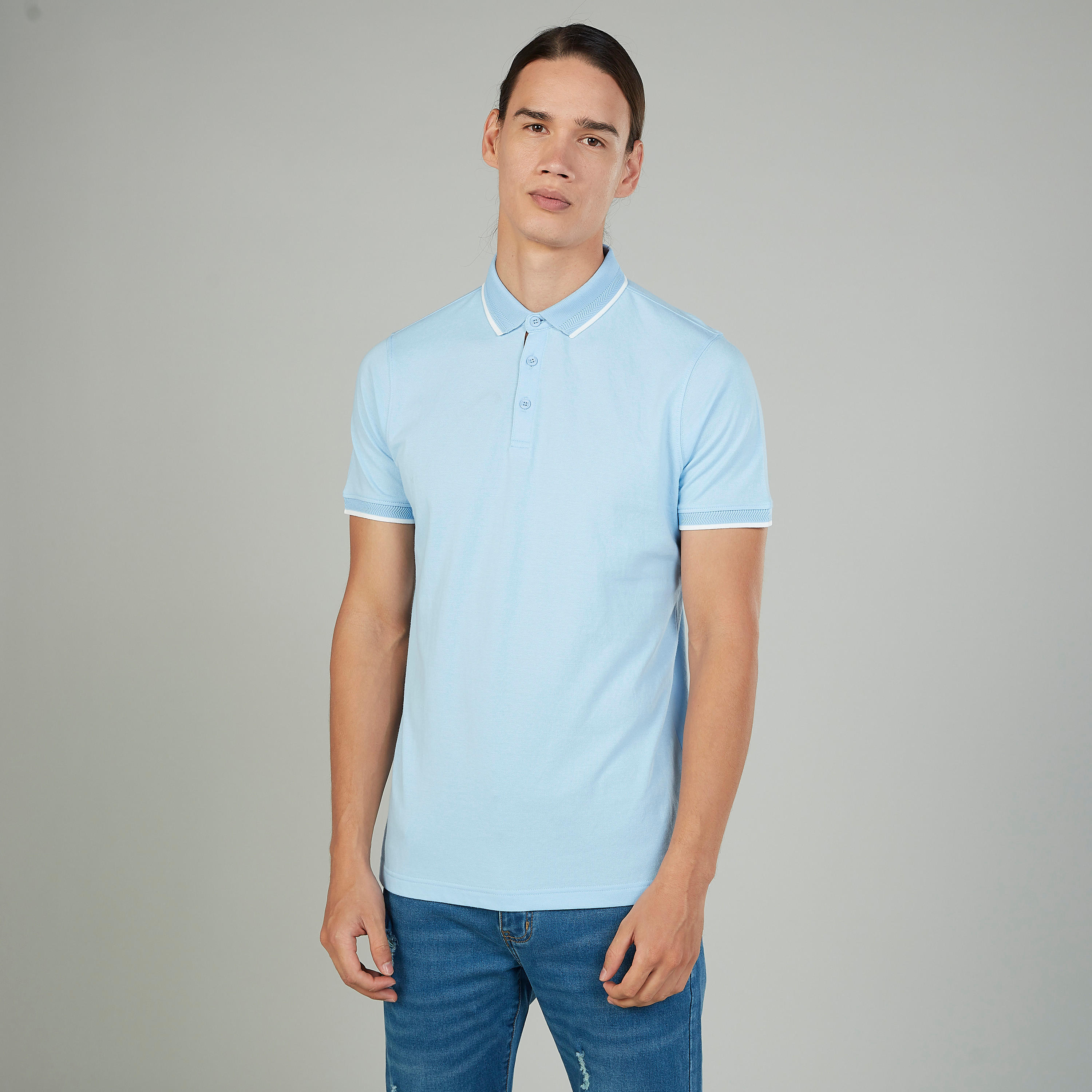 تيشيرت بولو سليم بارز الملمس سليم بأكمام قصيرة-men-clothing-tshirtsandpolos-polos-image-1
