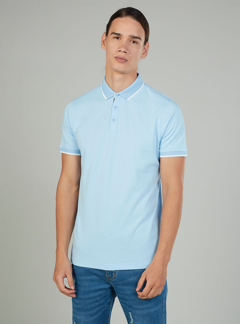 تيشيرت بولو سليم بارز الملمس سليم بأكمام قصيرة-men-clothing-tshirtsandpolos-polos-image-1