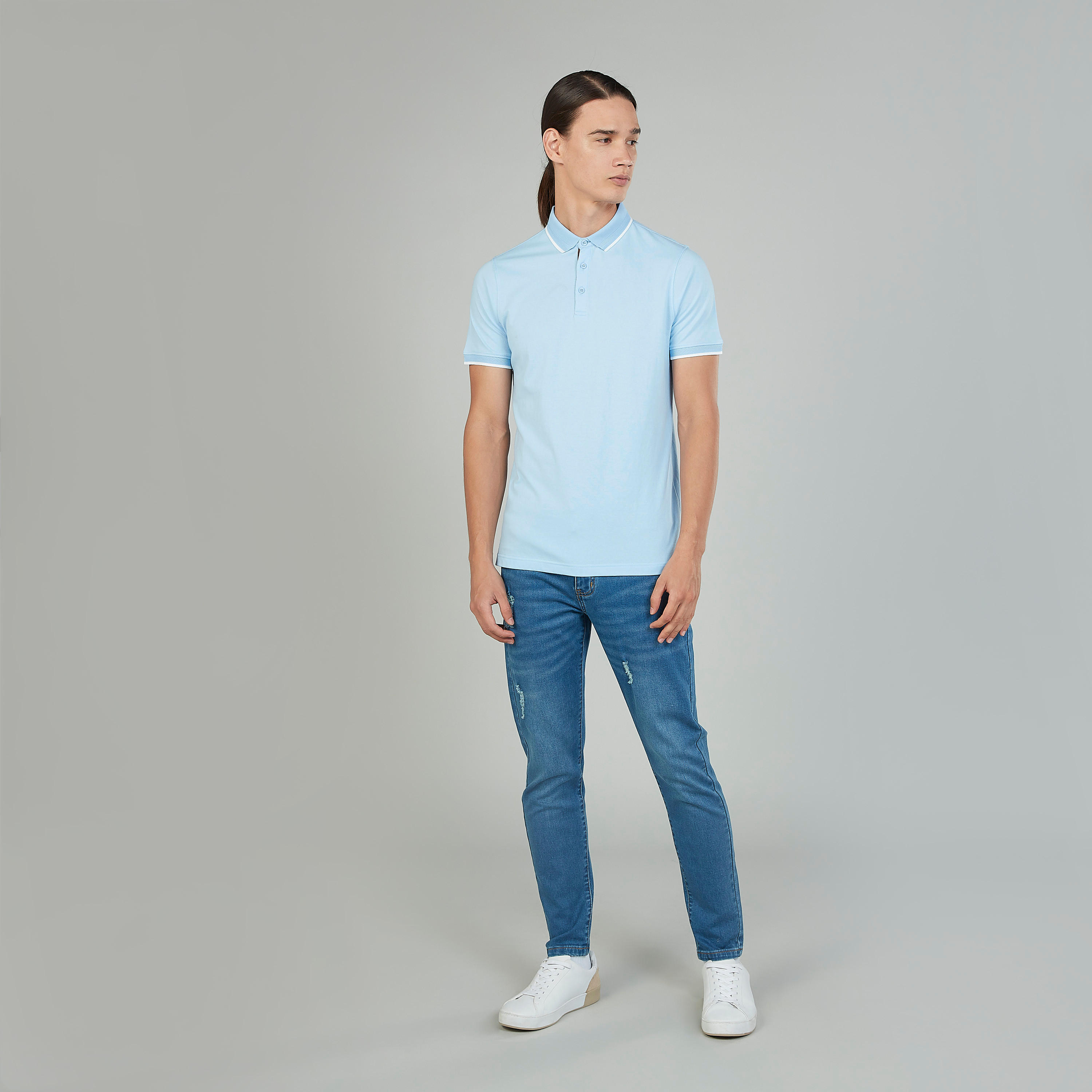 تيشيرت بولو سليم بارز الملمس سليم بأكمام قصيرة-men-clothing-tshirtsandpolos-polos-image-2