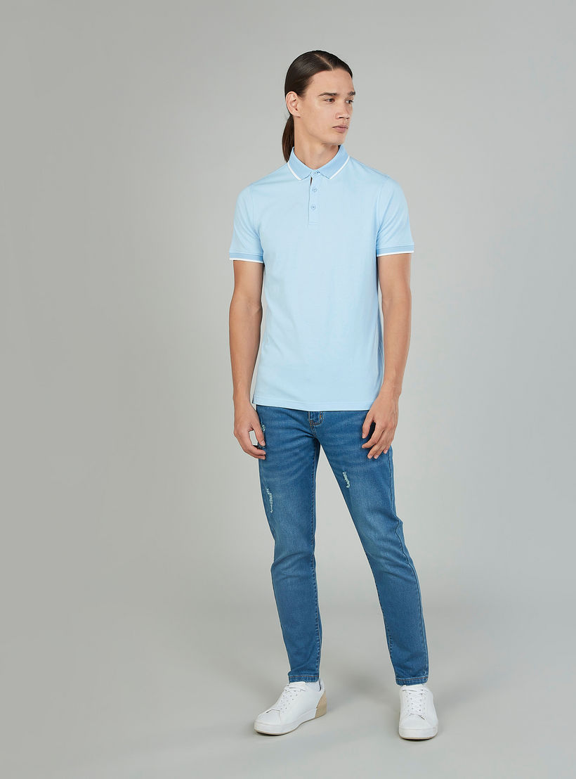 تيشيرت بولو سليم بارز الملمس سليم بأكمام قصيرة-men-clothing-tshirtsandpolos-polos-image-2