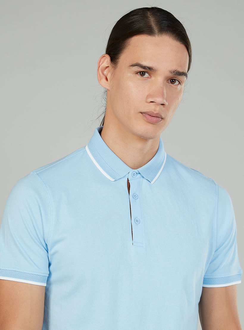 تيشيرت بولو سليم بارز الملمس سليم بأكمام قصيرة-men-clothing-tshirtsandpolos-polos-image-3