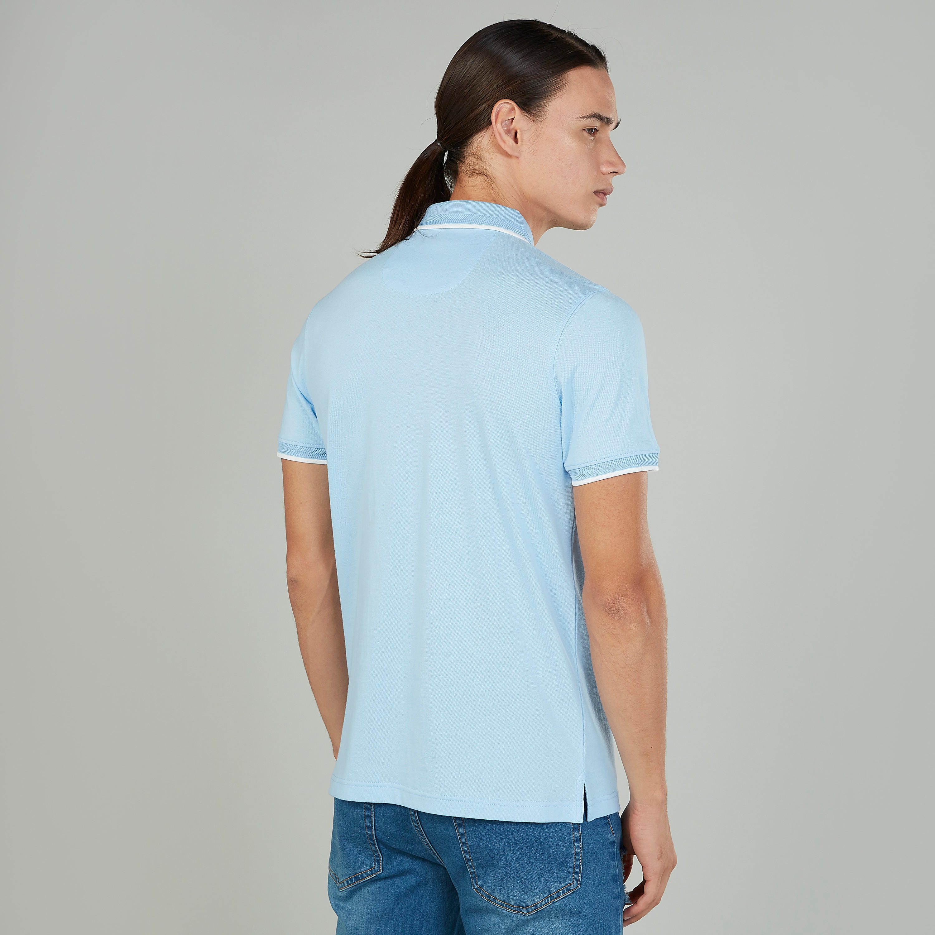 تيشيرت بولو سليم بارز الملمس سليم بأكمام قصيرة-men-clothing-tshirtsandpolos-polos-image-4