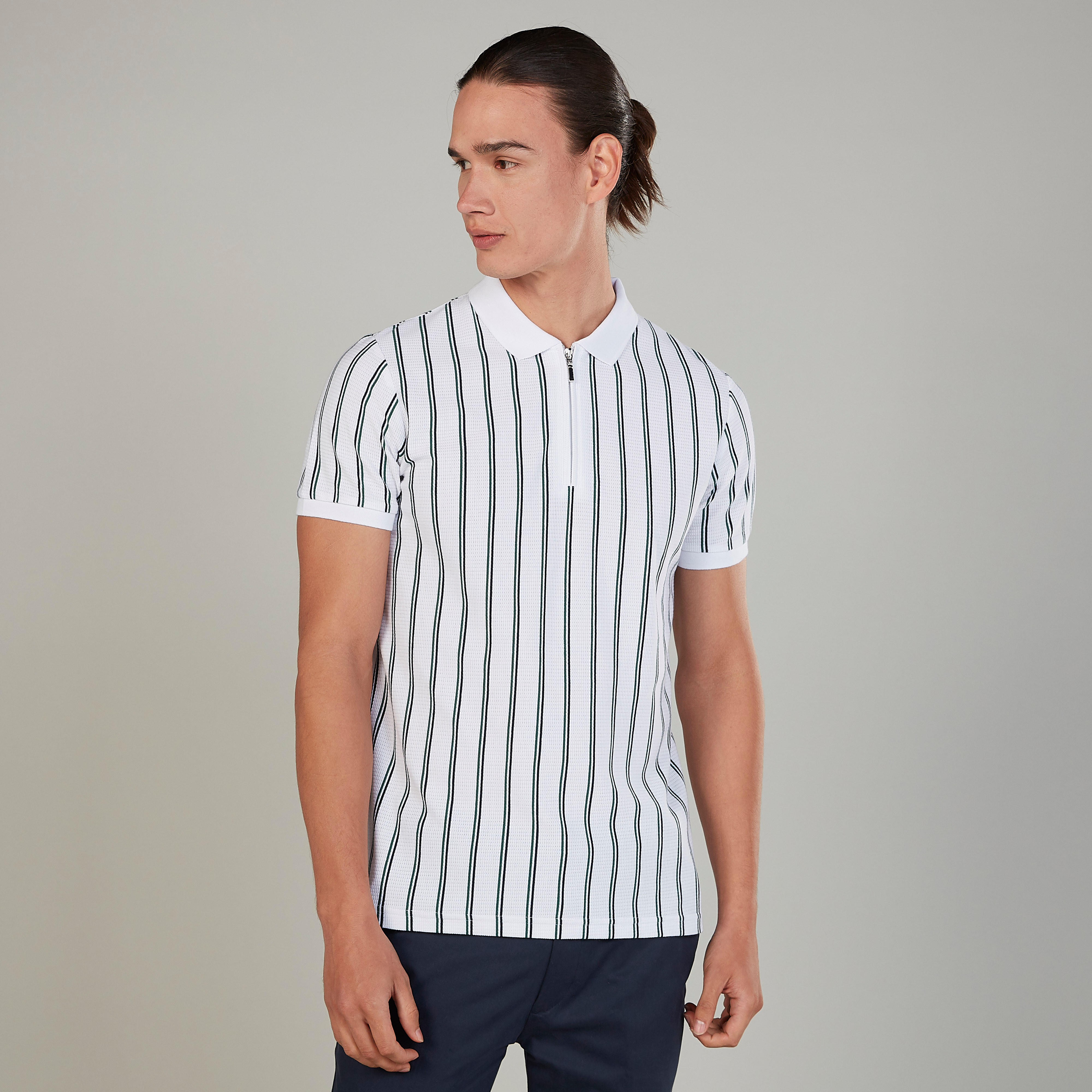 تيشيرت سليم مخطّط بياقة بولو وأكمام قصيرة-men-clothing-tshirtsandpolos-polos-image-1