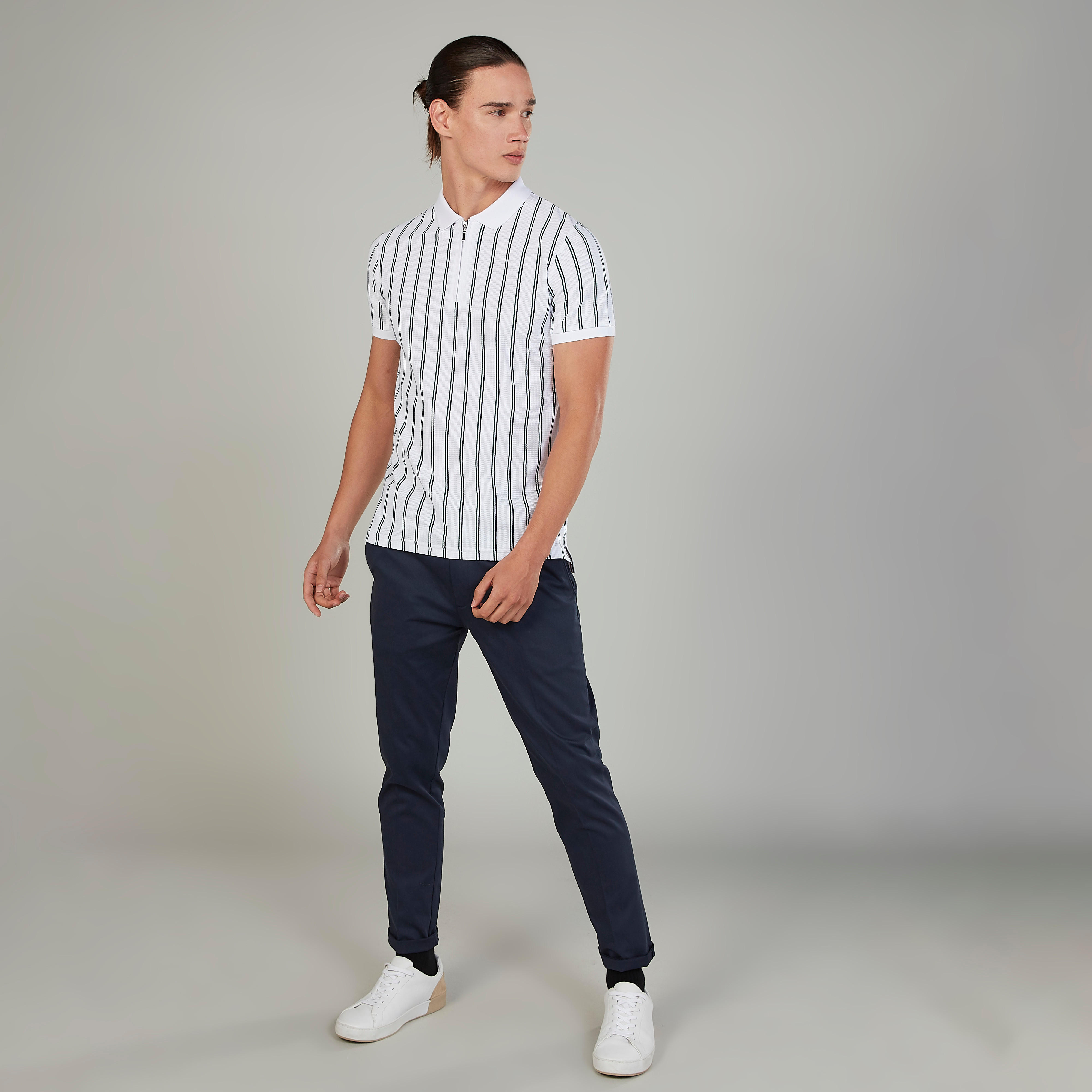 تيشيرت سليم مخطّط بياقة بولو وأكمام قصيرة-men-clothing-tshirtsandpolos-polos-image-2