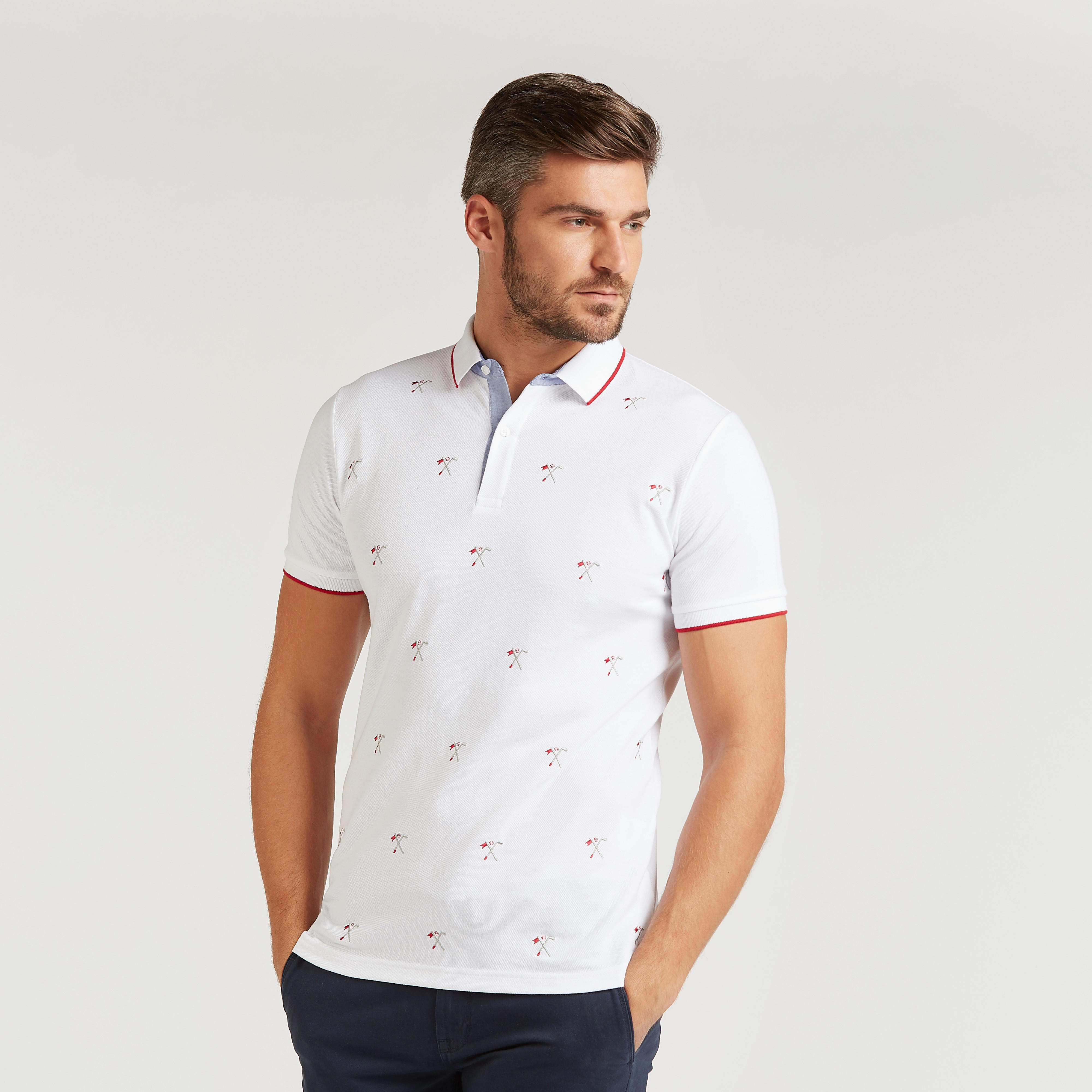 تيشيرت بولو بقصة سليم مطرز بأكمام قصيرة-men-clothing-tshirtsandpolos-polos-image-1