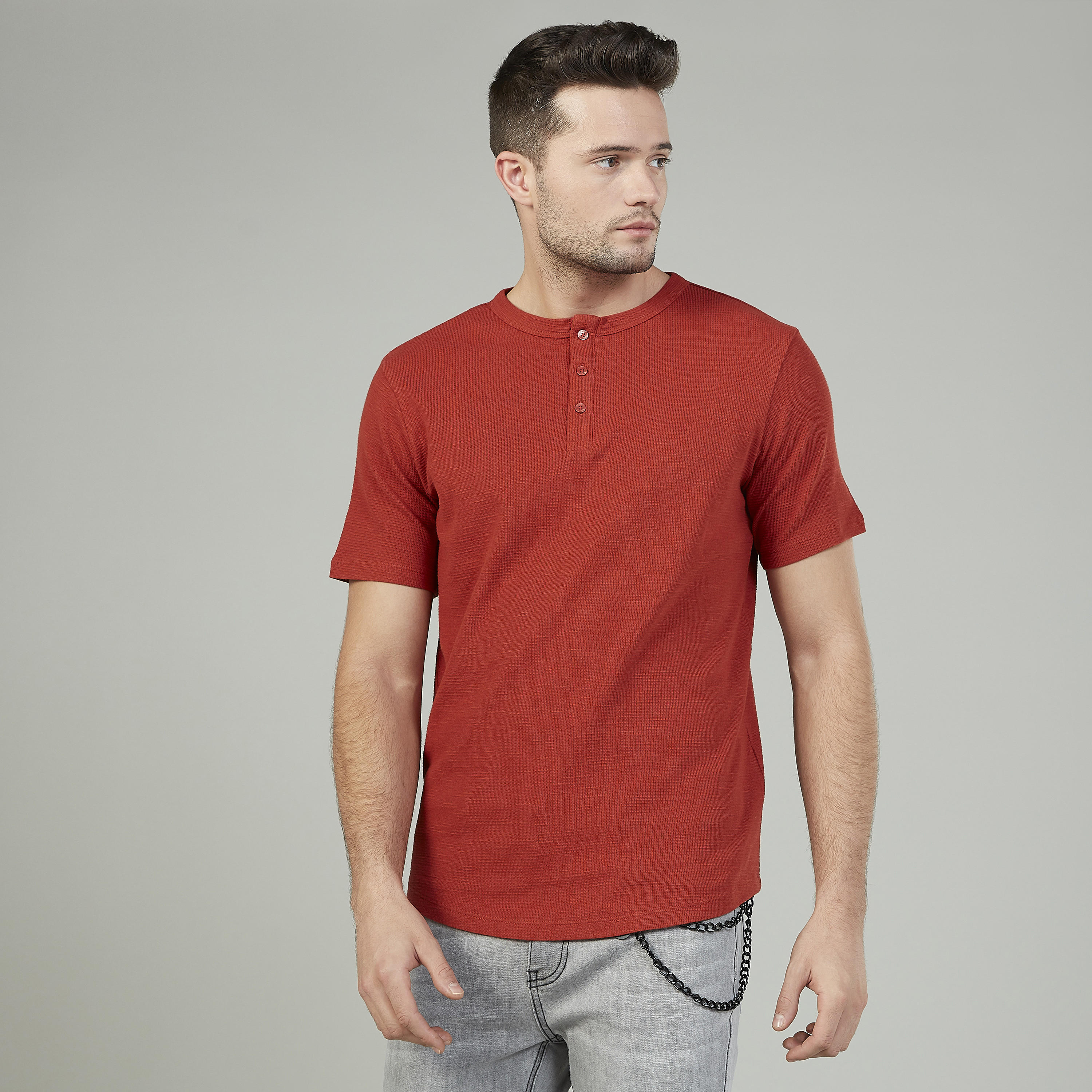 Slim Fit Textured T-shirt with Henley Neck and Short Sleeves-men-clothing-tshirtsandpolos-tshirts-image-6