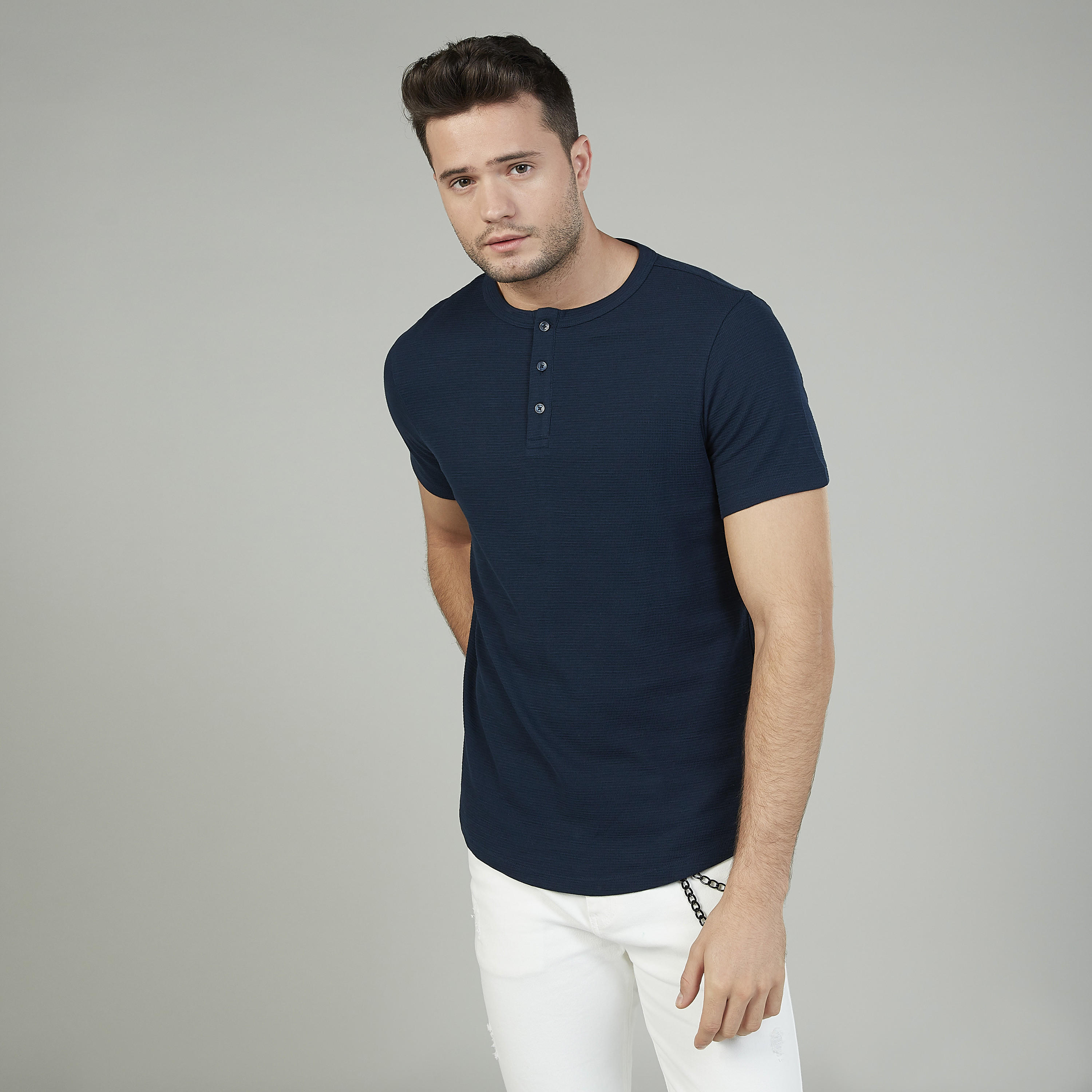 Slim Fit Textured T-shirt with Henley Neck and Short Sleeves-men-clothing-tshirtsandpolos-tshirts-image-11
