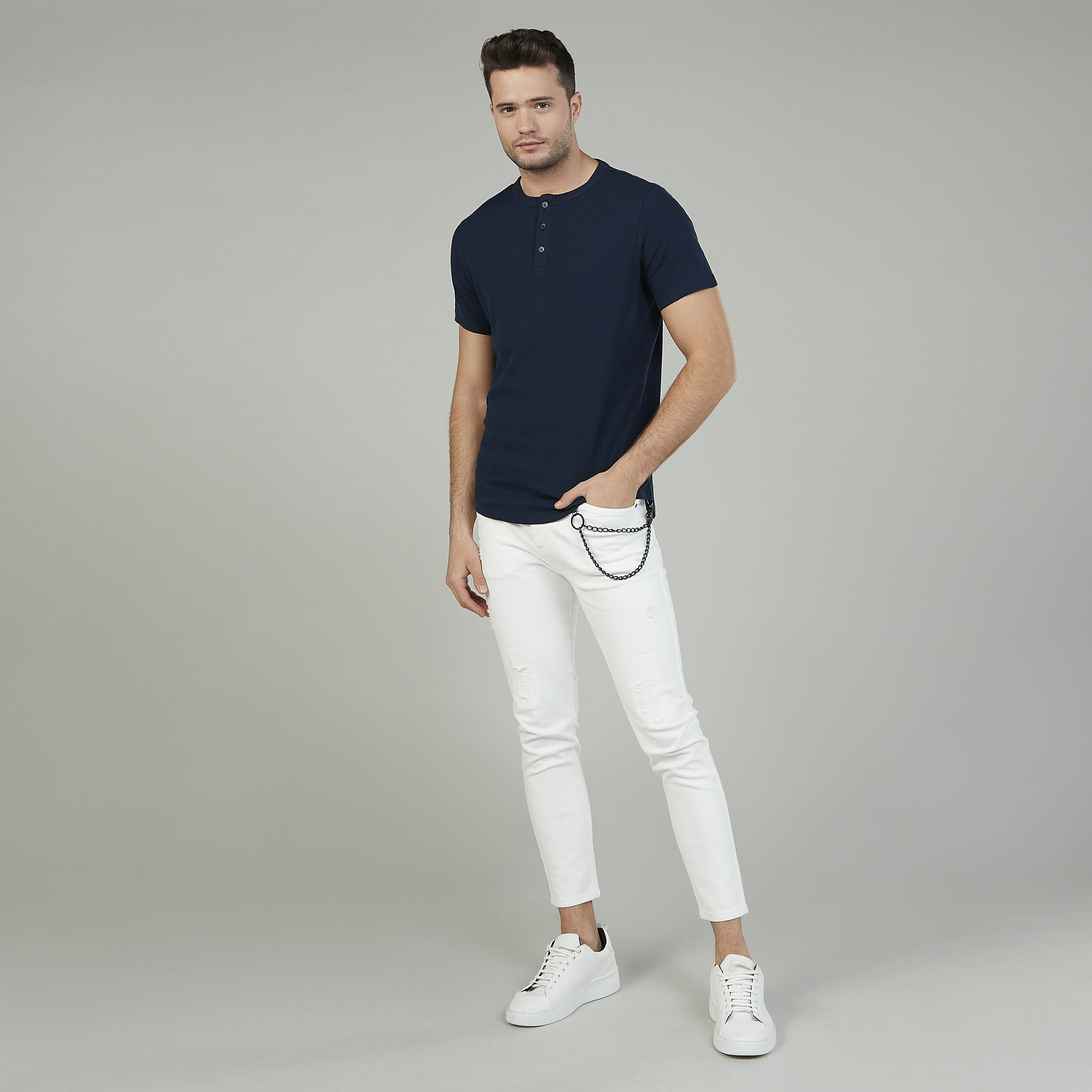 Slim Fit Textured T-shirt with Henley Neck and Short Sleeves-men-clothing-tshirtsandpolos-tshirts-image-12