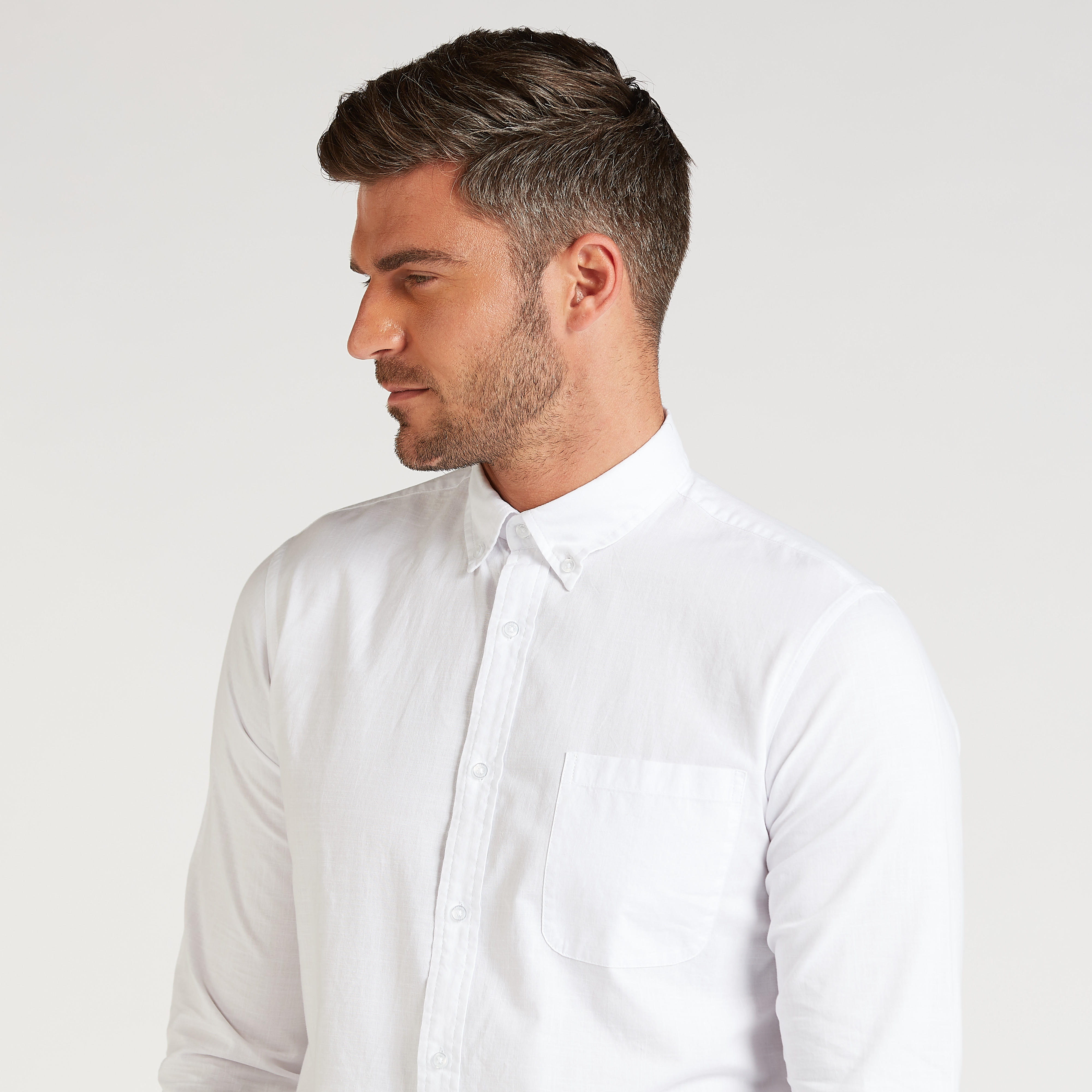 قميص سادة سليم بأكمام طويلة وجيب على الصدر-men-clothing-shirts-image-3