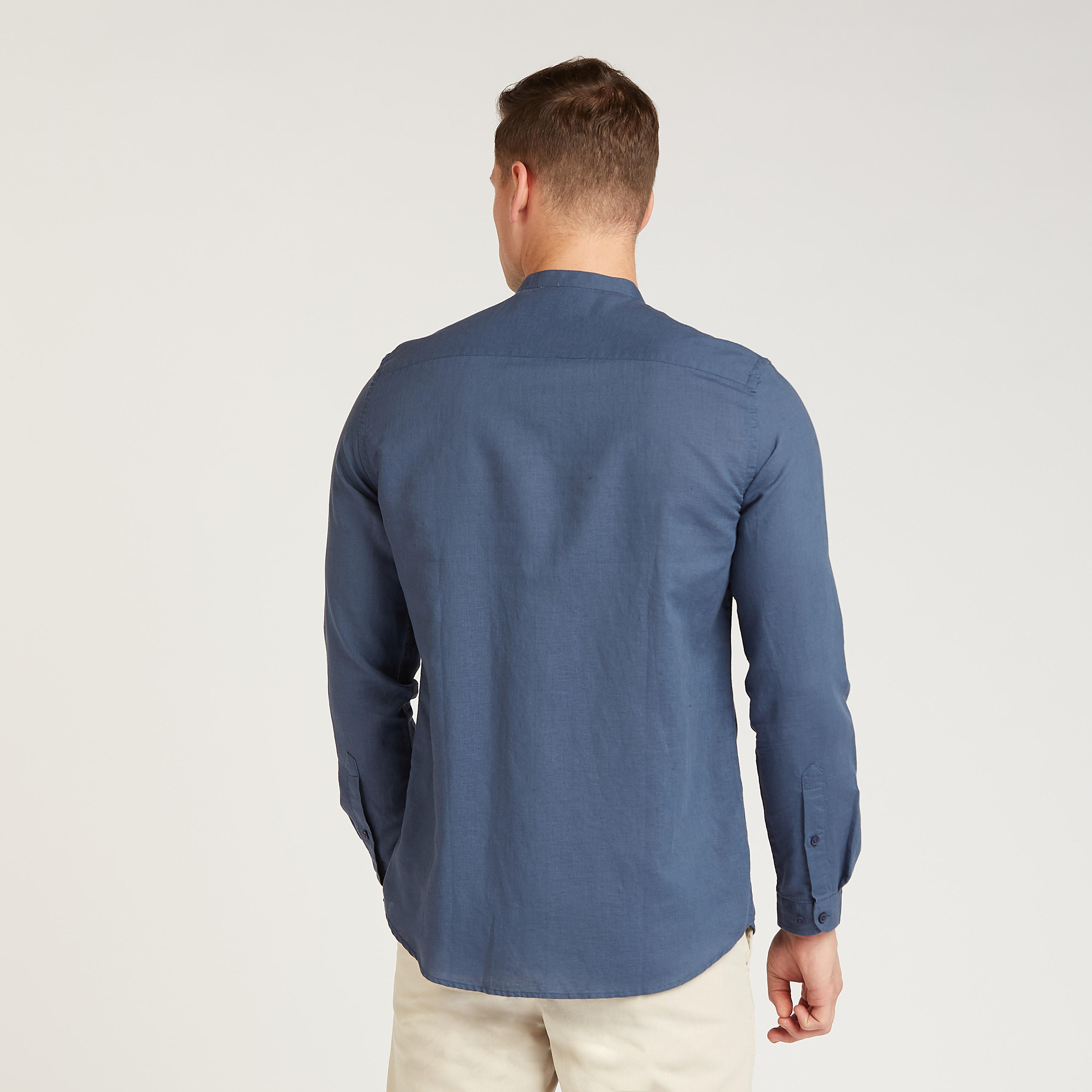 قميص كتّان مستدام سادة بياقة ماندارين وأكمام قصيرة-men-clothing-shirts-image-13